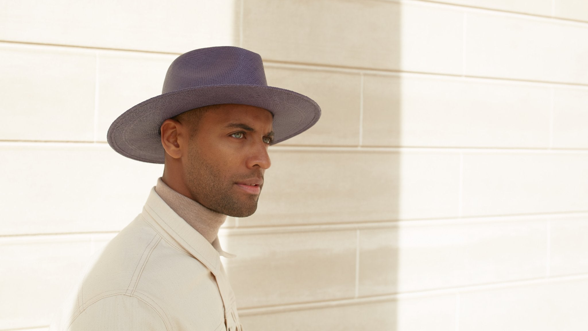 Goorin Bros. welfleet straw wide brim fedora Navy hero shot on male model