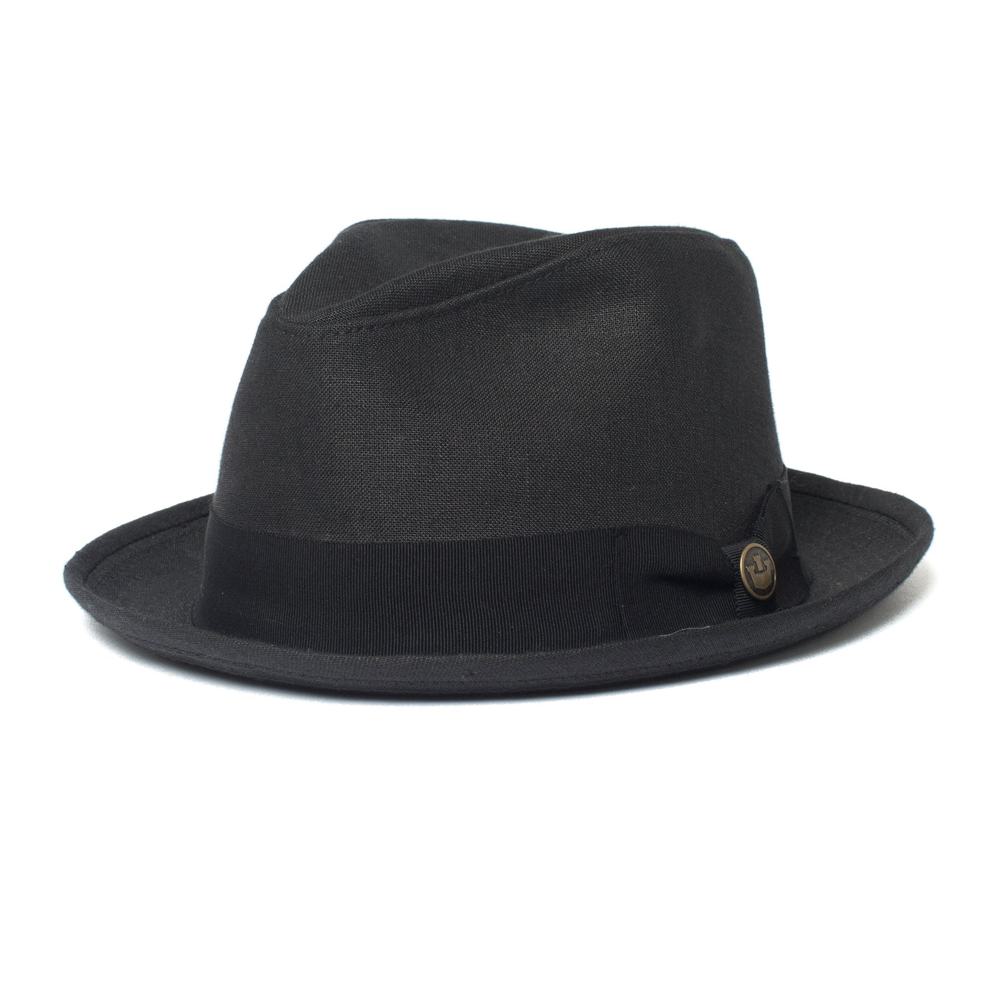Goorin Bros. dan pines center dent medium brim linen fedora hat Black left side view