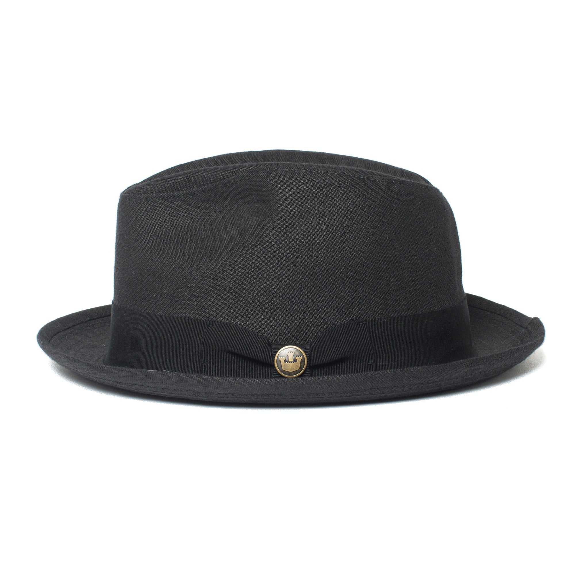 Goorin Bros. dan pines center dent medium brim linen fedora hat Black side view