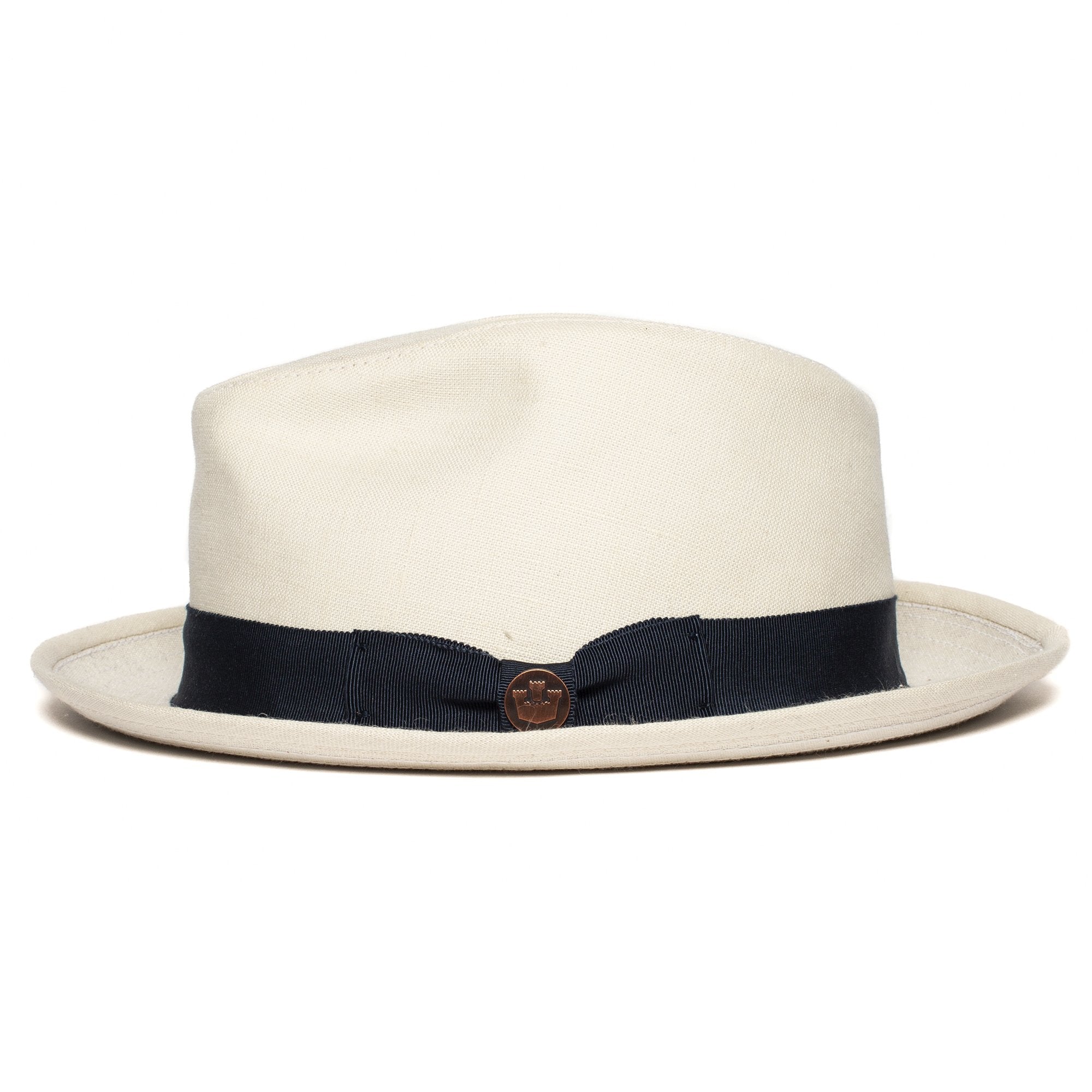 Goorin Bros. dan pines center dent medium brim linen fedora hat Creme side view