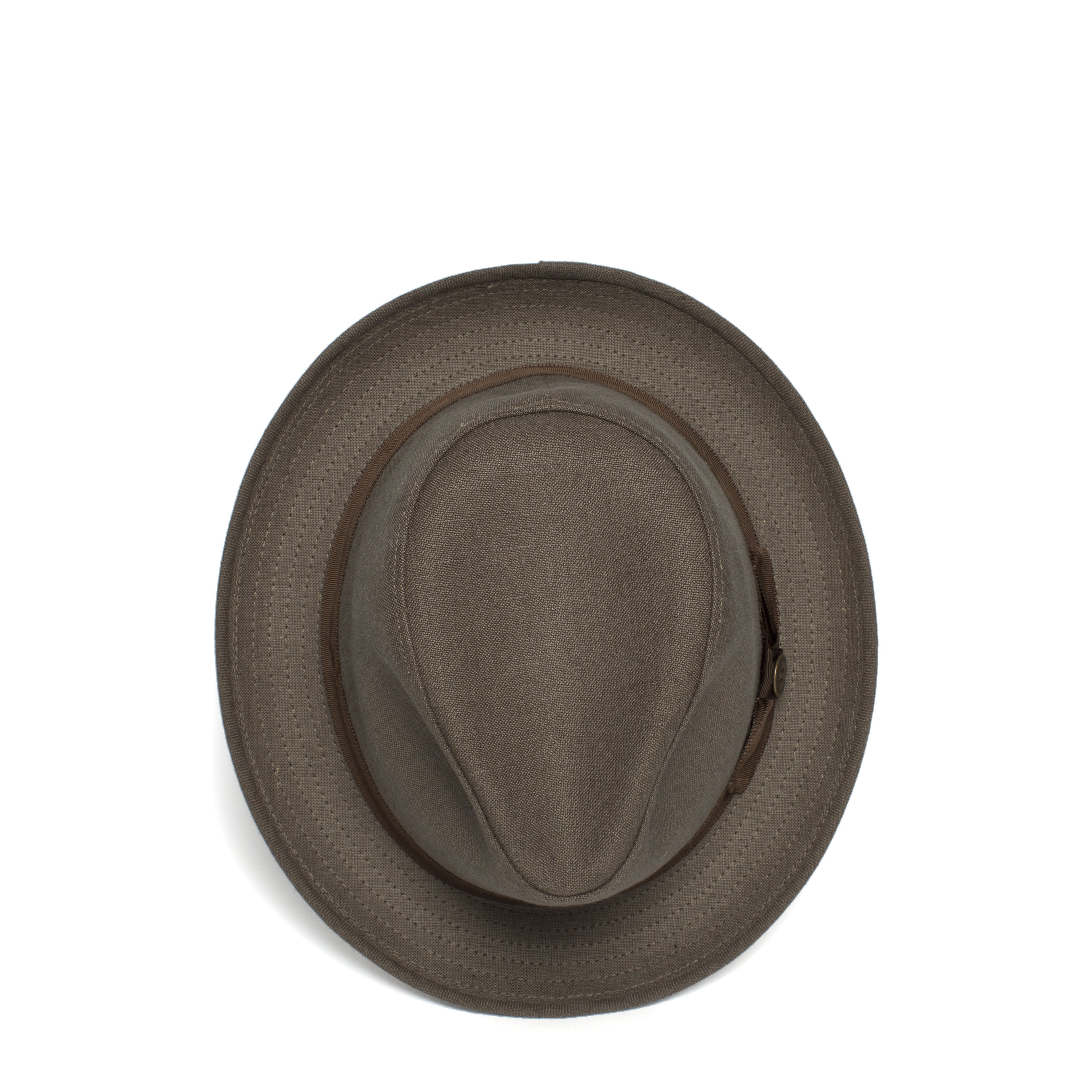 Goorin Bros. dan pines center dent medium brim linen fedora hat Khaki top view