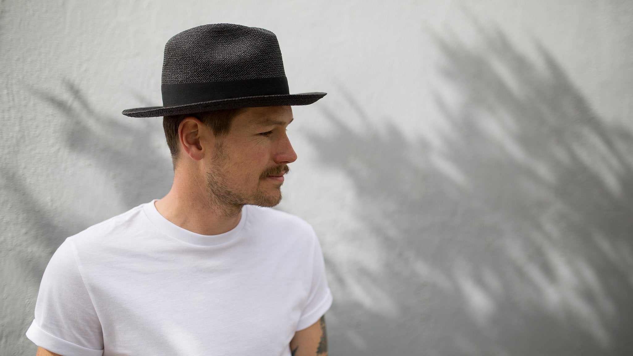Goorin Bros. puerto lopez center dent wide brim straw fedora hat Black hero shot on male model