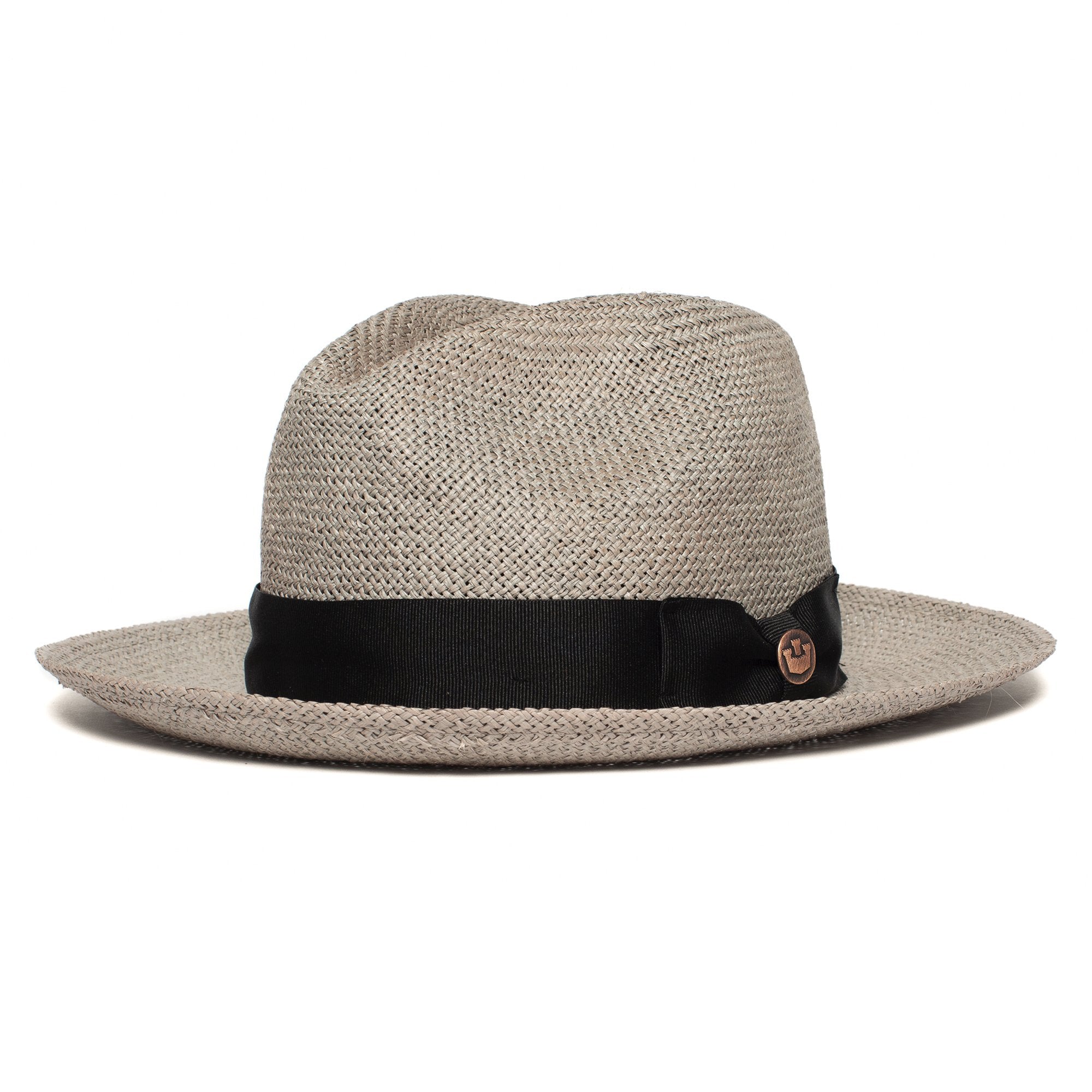 Goorin Bros. puerto lopez center dent wide brim straw fedora hat Grey left side view