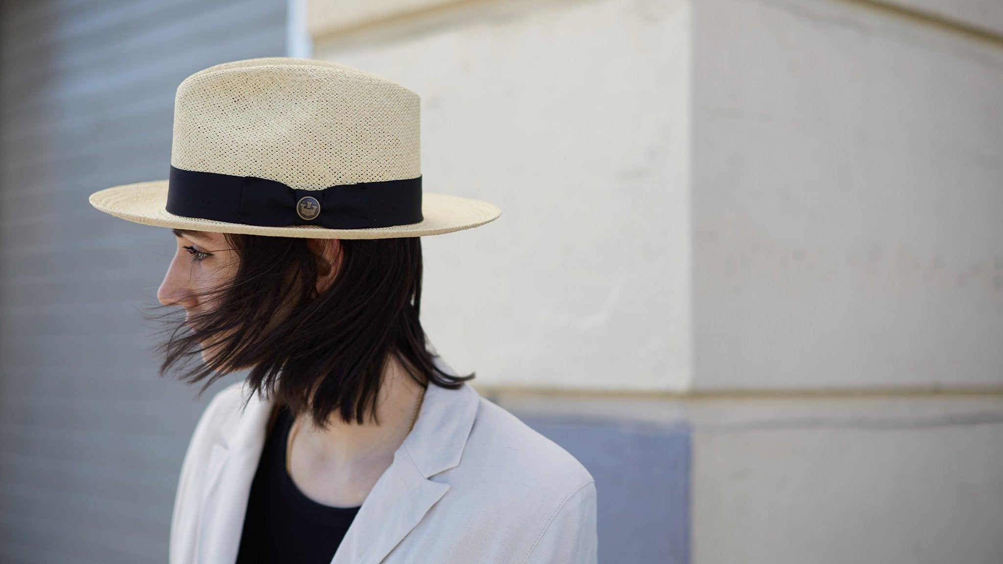 Goorin Bros. puerto lopez center dent wide brim straw fedora hat Natural hero shot on female model