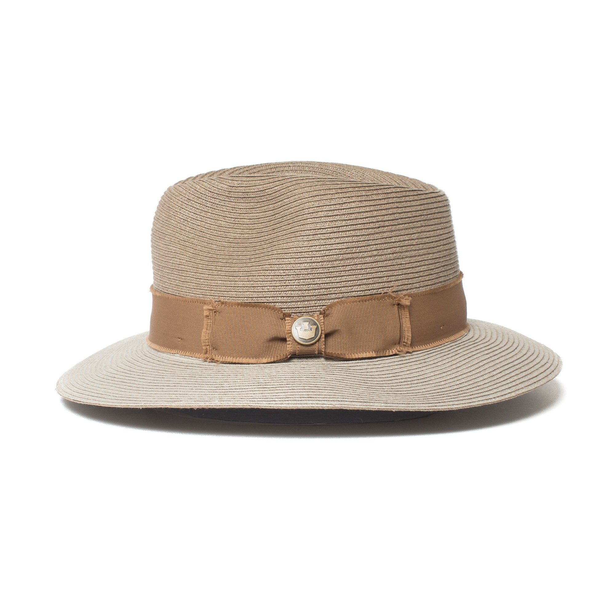 Goorin Bros. pepperfield teardrop wide brim straw fedora hat Grey side view