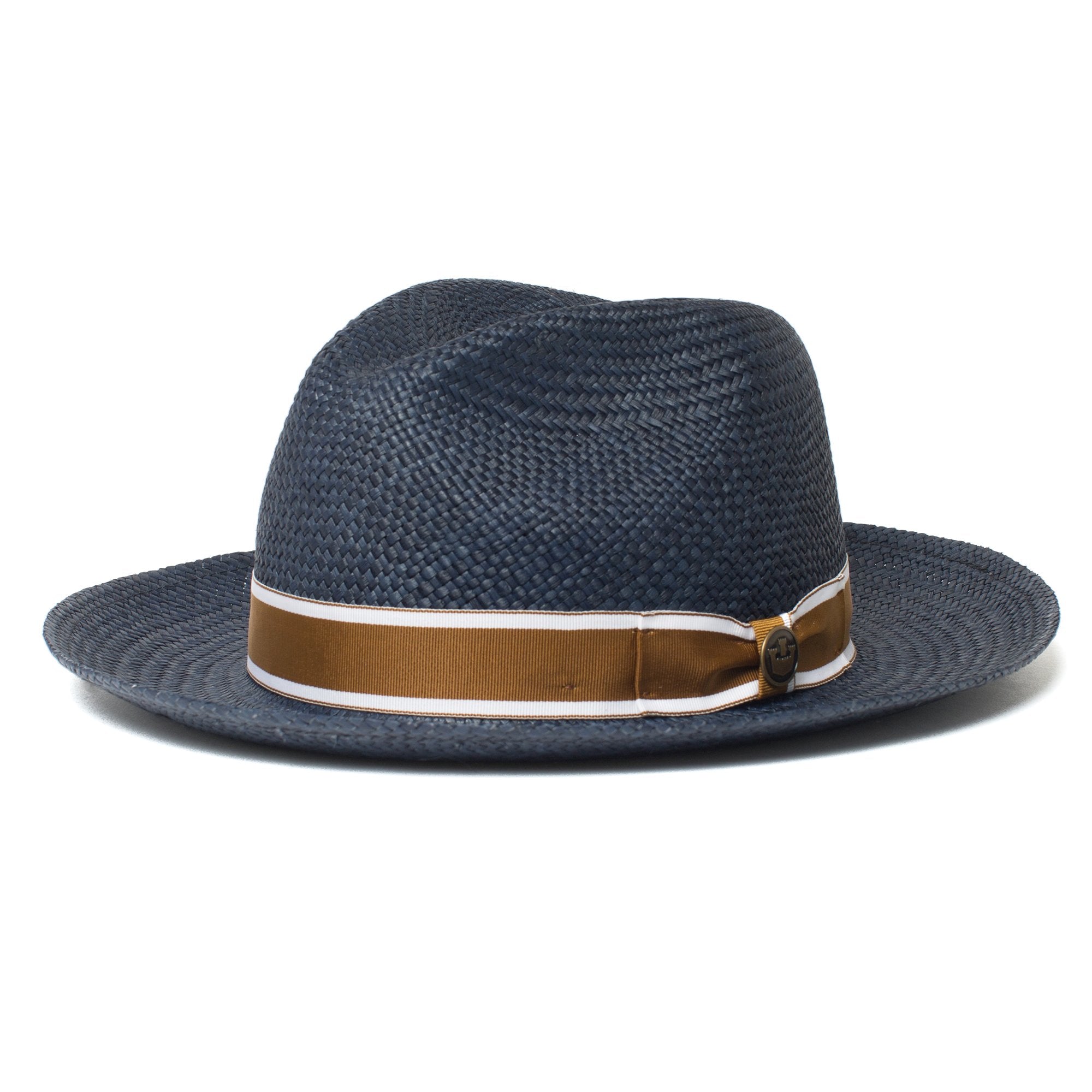 Goorin Bros. southern coast center dent wide brim straw fedora hat Navy left side view