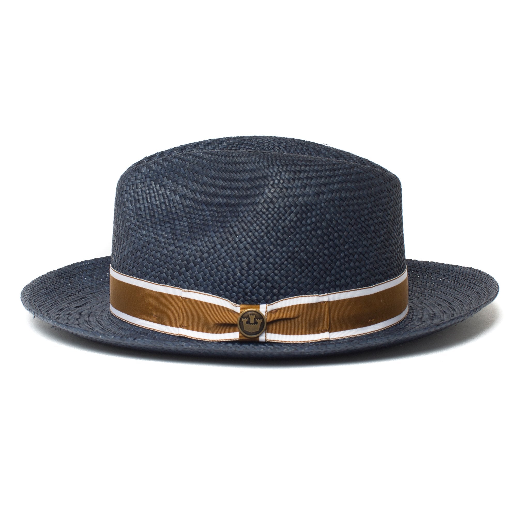 Goorin Bros. southern coast center dent wide brim straw fedora hat Navy side view