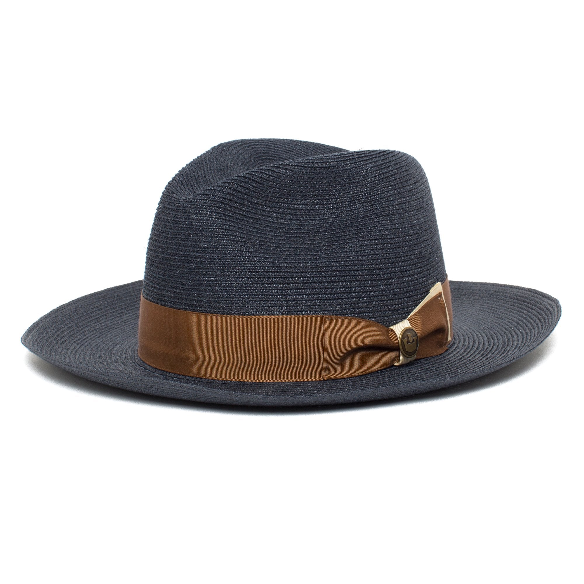 Goorin Bros. butch jackson center dent wide brim straw fedora hat Navy left side view