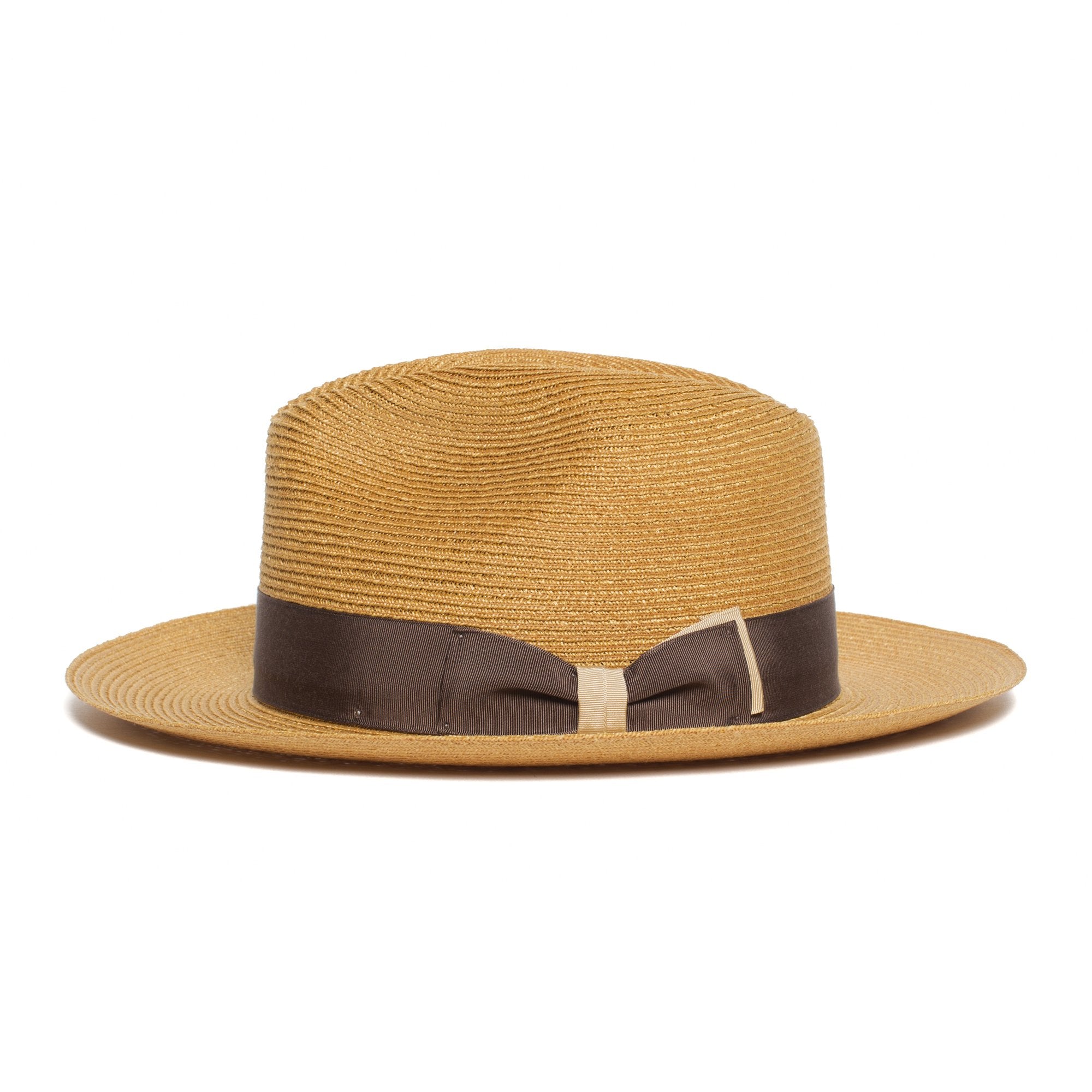 Goorin Bros. butch jackson center dent wide brim straw fedora hat Whiskey side view