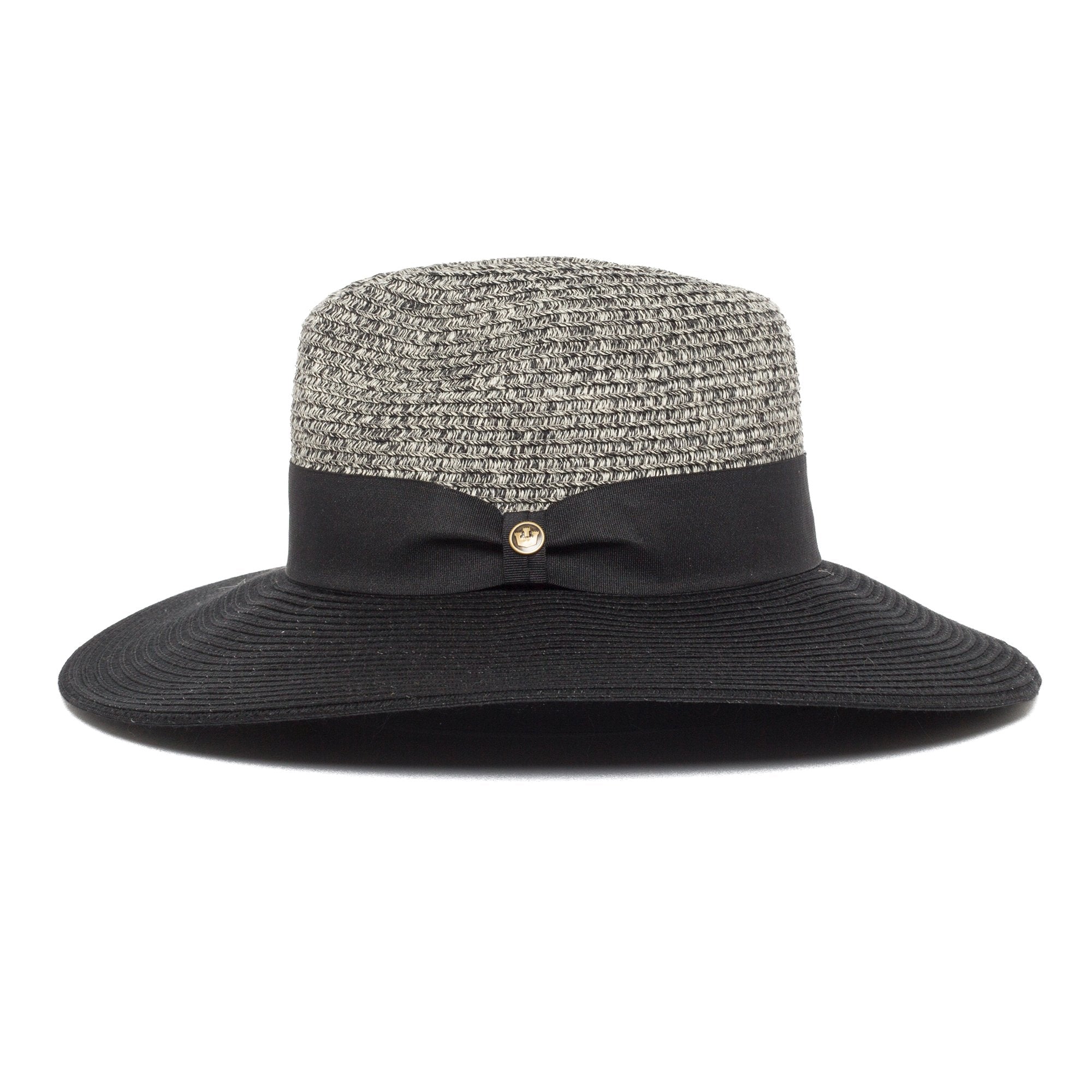 Goorin Bros. mamacita center dent wide brim polyester ribbon fedora hat Black side view