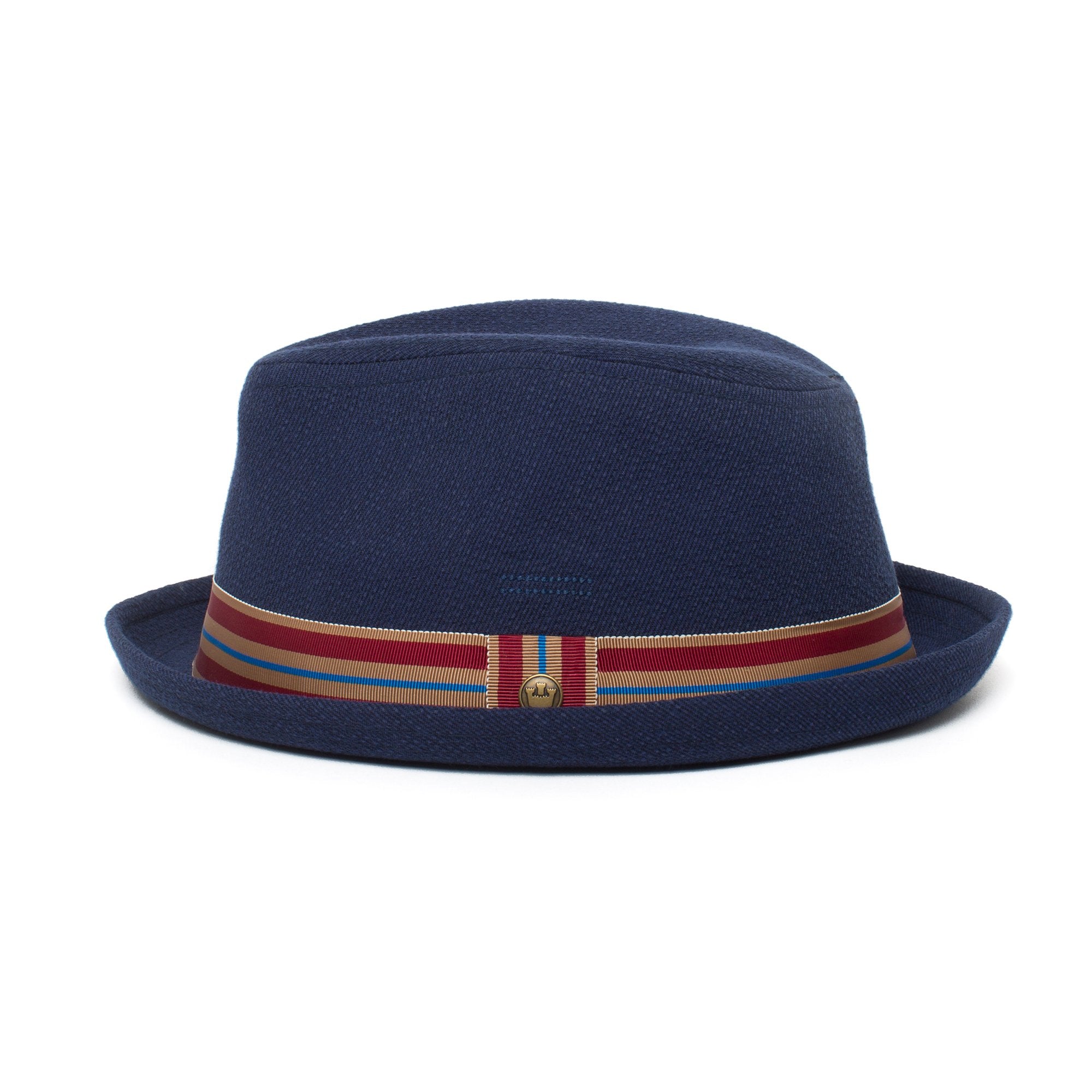 Goorin Bros. hit it pure center dent short brim poly blend fedora hat Navy side view