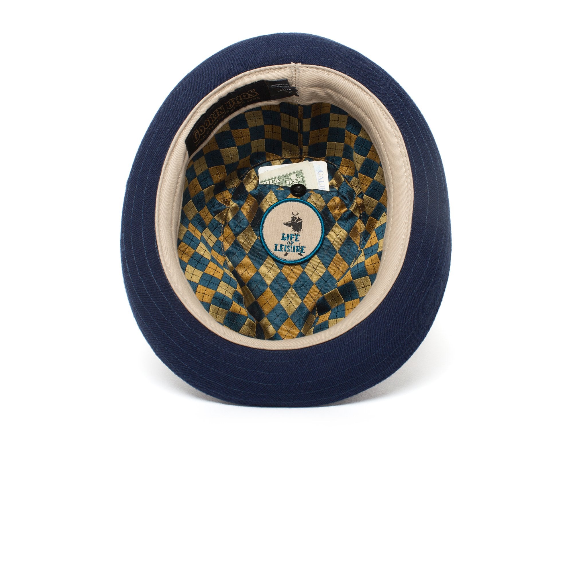 Goorin Bros. hit it pure center dent short brim poly blend fedora hat Navy under view