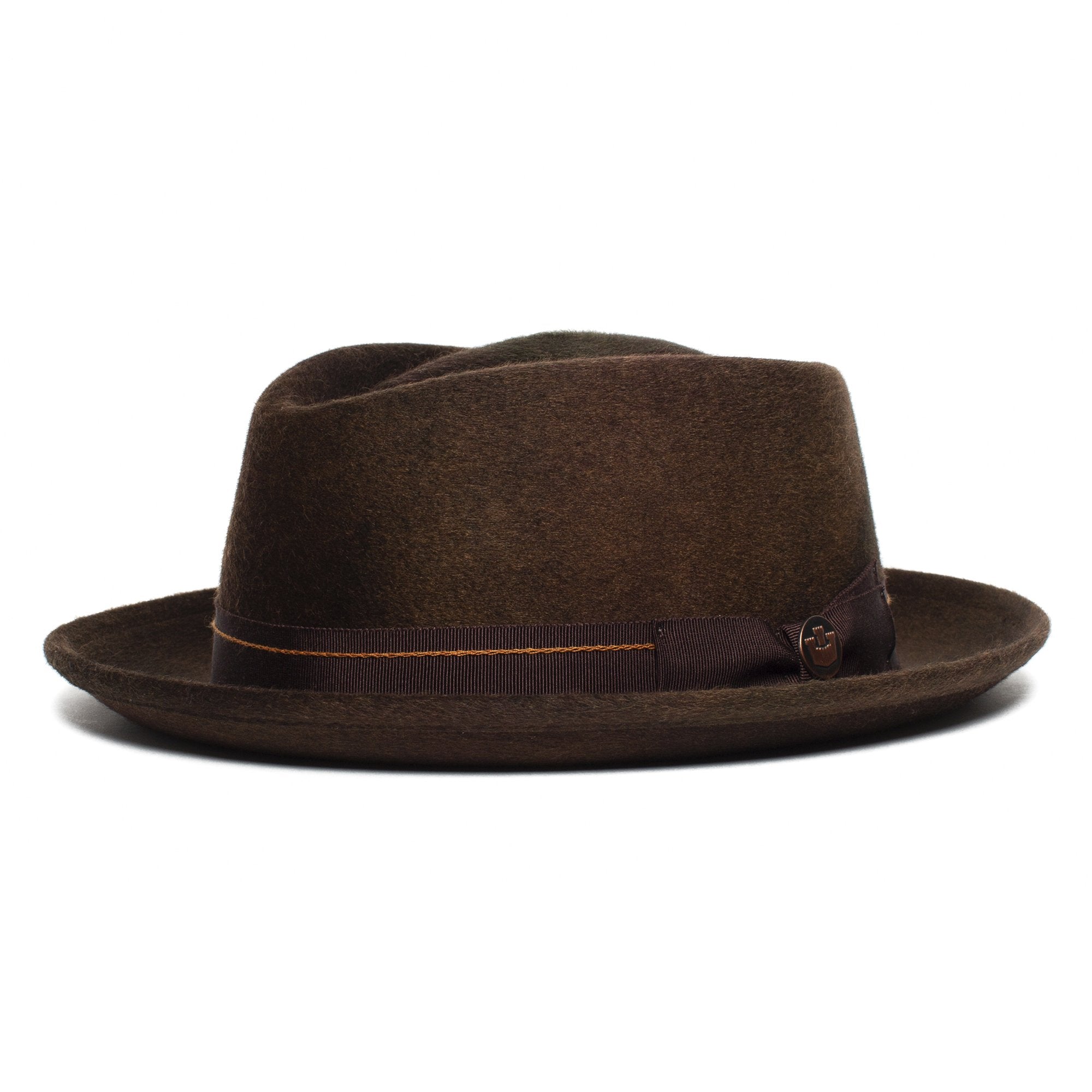 Goorin Bros. note king diamond medium brim felt porkpie fedora hat Brown left side view