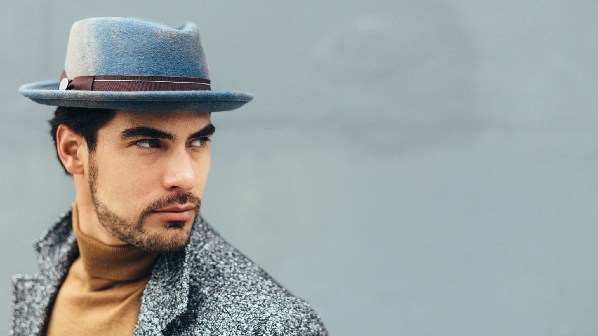 Goorin Bros. note king diamond medium brim felt porkpie fedora hat Slate hero shot on male model