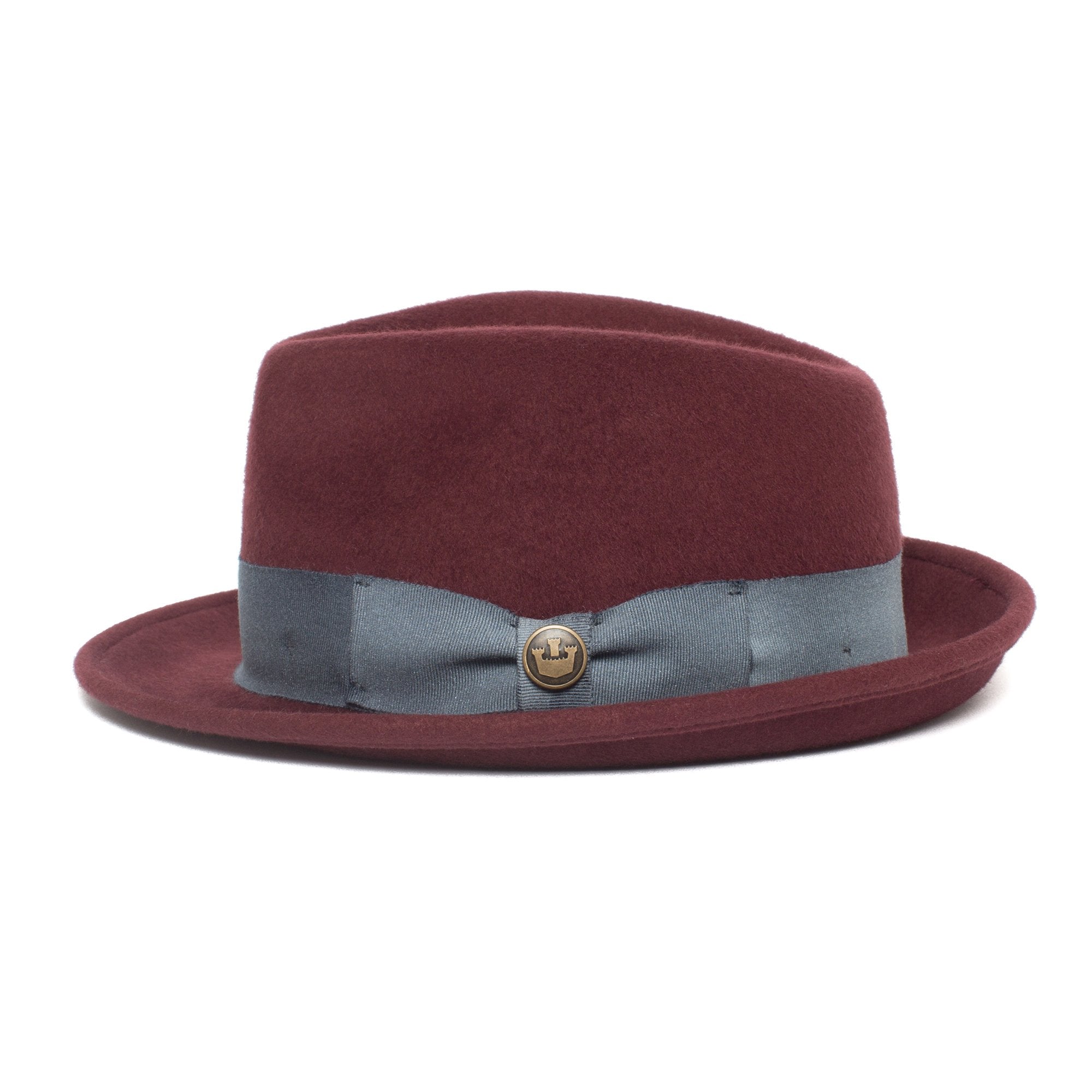 Goorin Bros. party times center dent medium brim felt fedora hat Burgundy side view