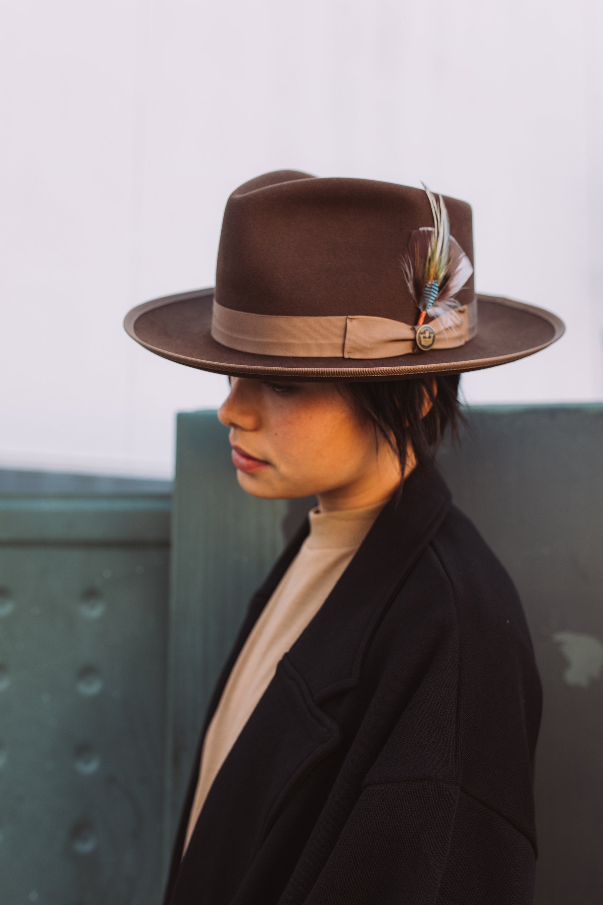 Goorin Bros. river gray teardrop wide brim felt fedora hat Brown Lifestyle Womens