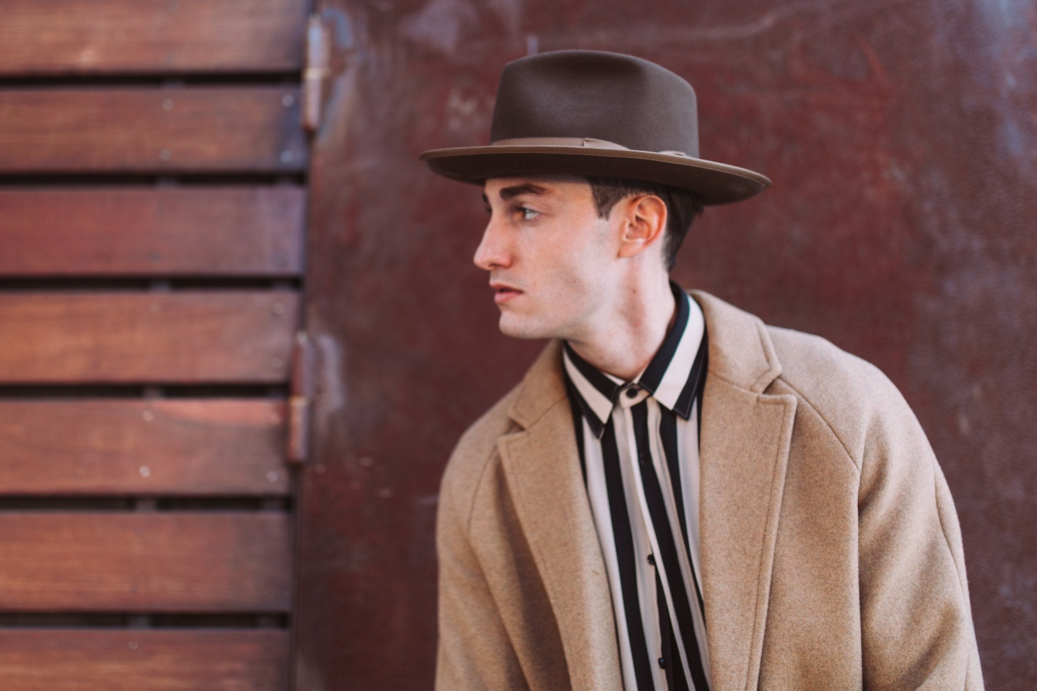 Goorin Bros. river gray teardrop wide brim felt fedora hat Brown Lifestyle Mens