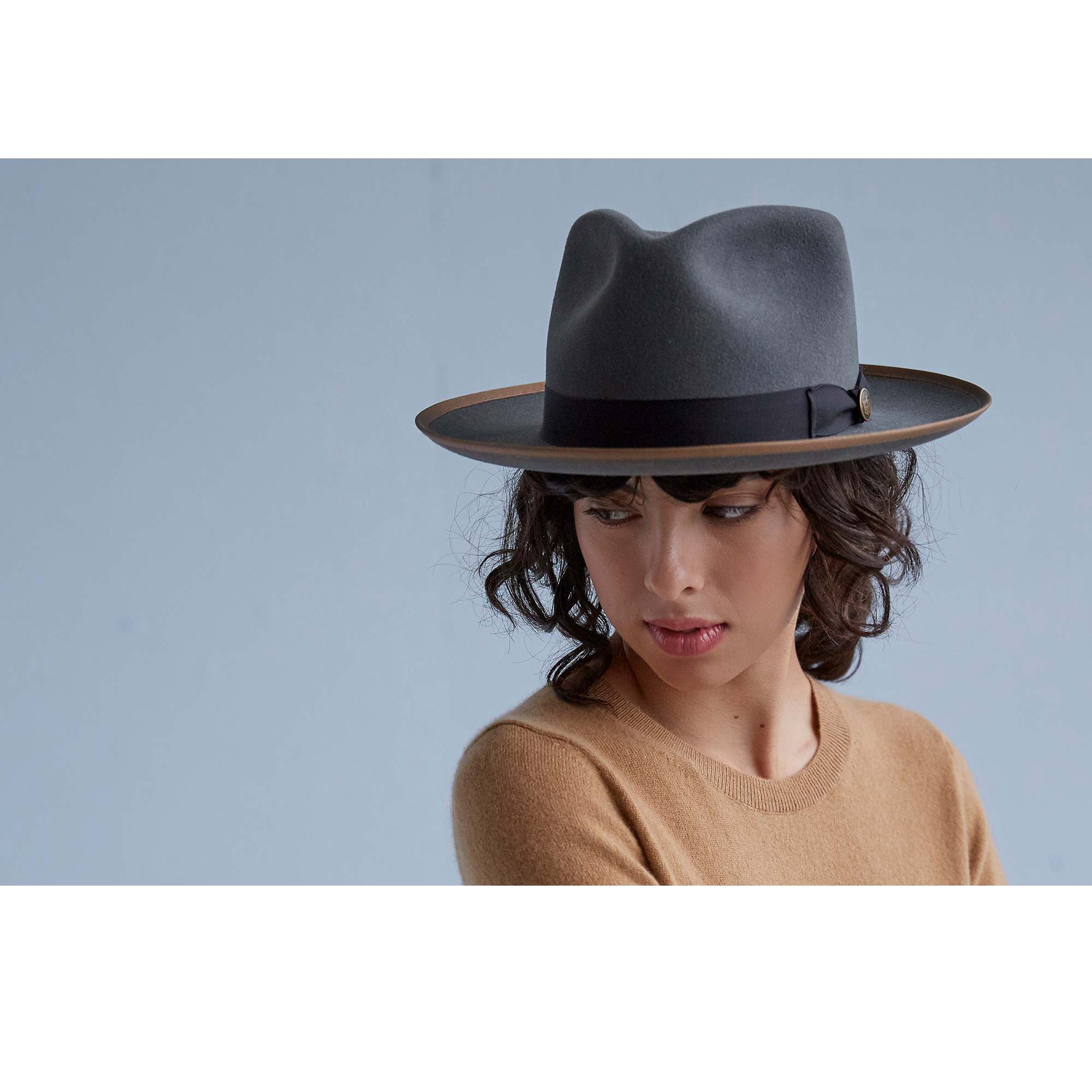 Goorin Bros. river gray teardrop wide brim felt fedora hat Grey womens styling