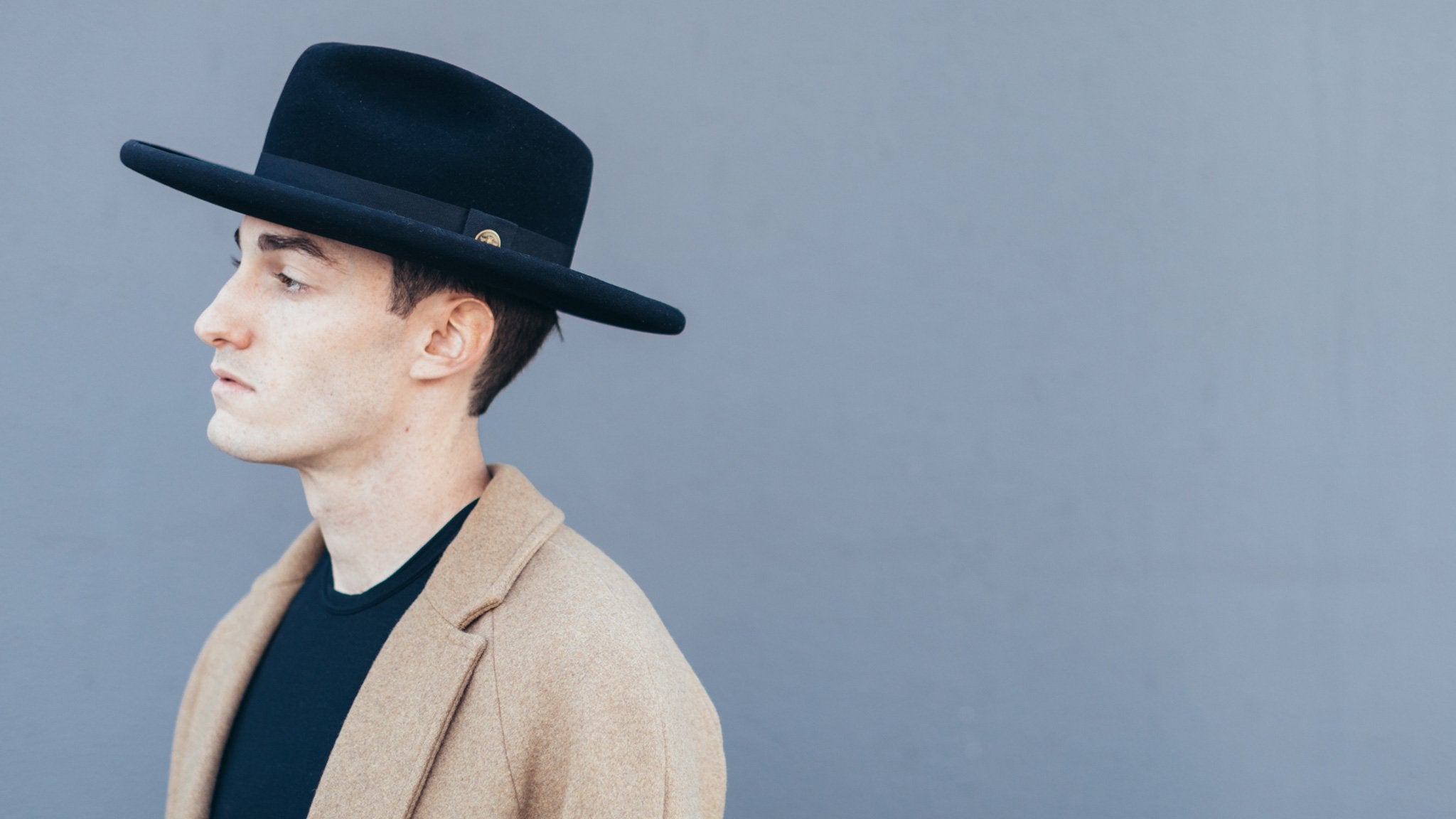 Goorin Bros. colonel pierce teardrop wide brim felt fedora hat Black hero shot on male model