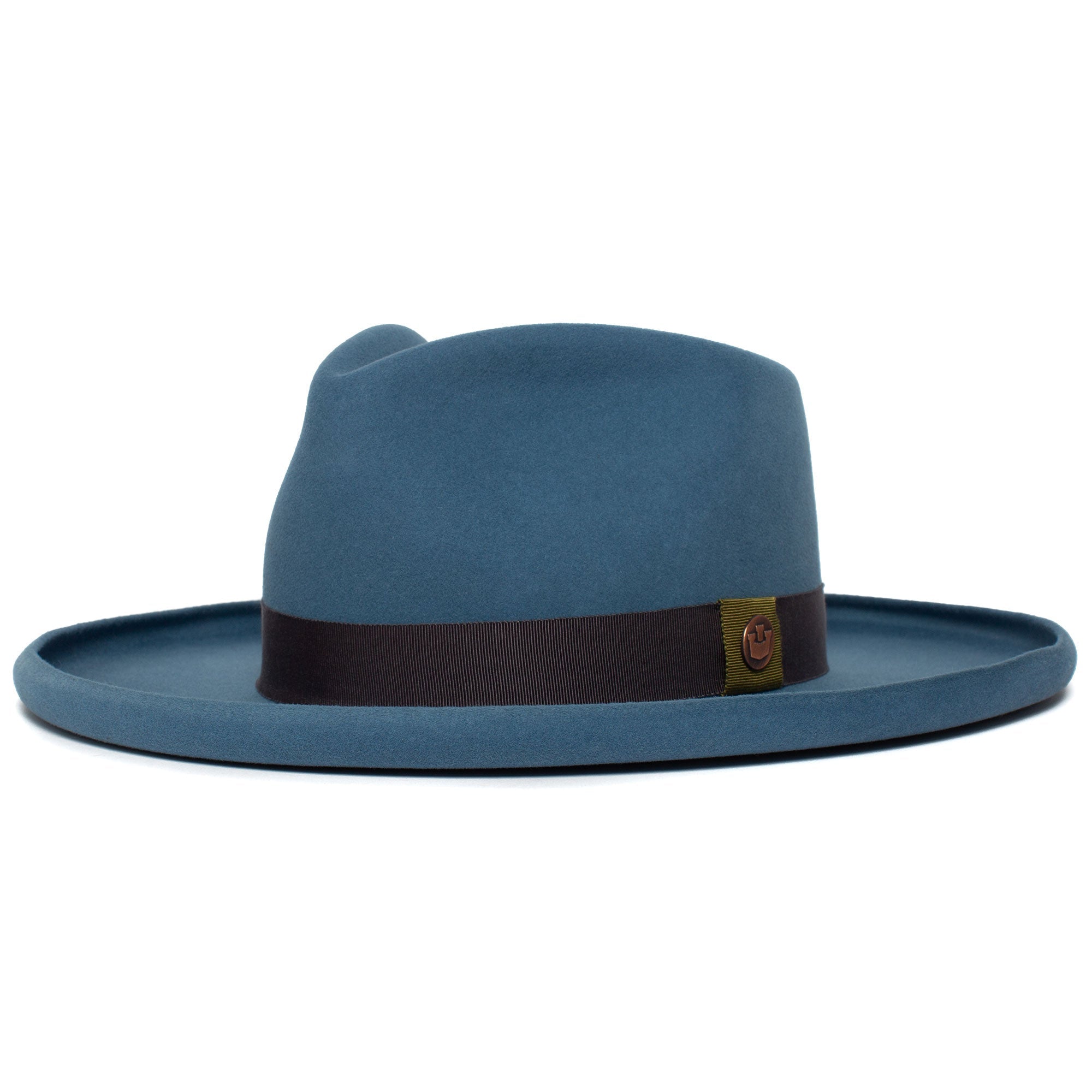 Goorin Bros. colonel pierce teardrop wide brim felt fedora hat Blue left side view