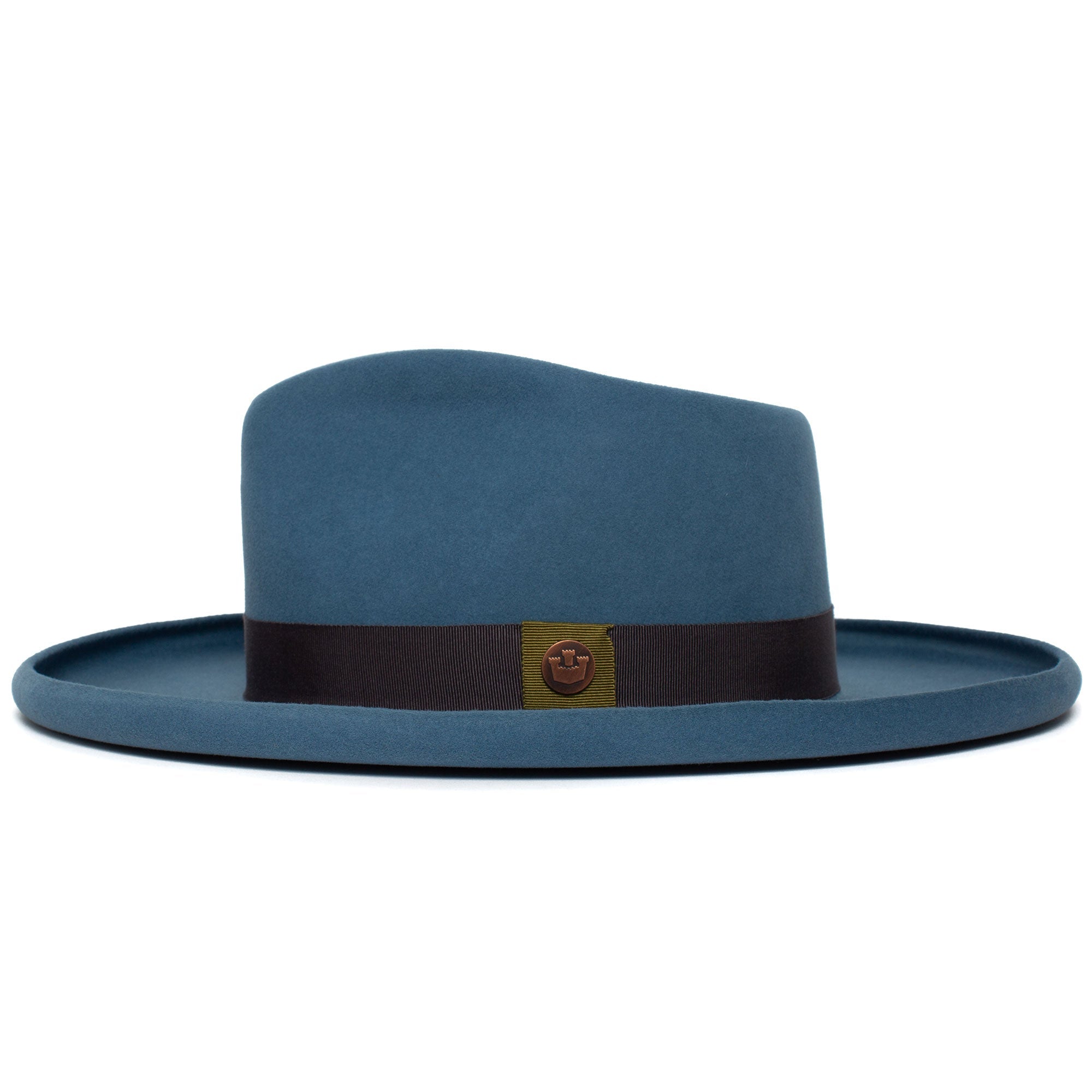 Goorin Bros. colonel pierce teardrop wide brim felt fedora hat Blue side view