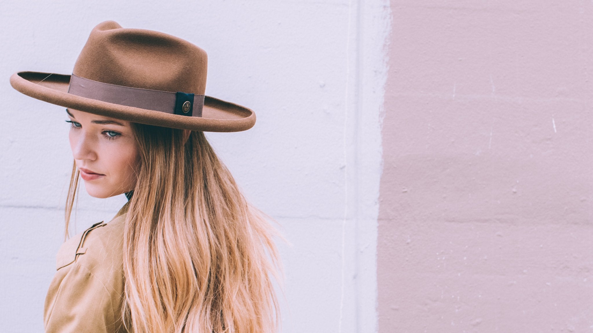 Goorin Bros. colonel pierce wool wide brim fedora Brown hero shot on female model