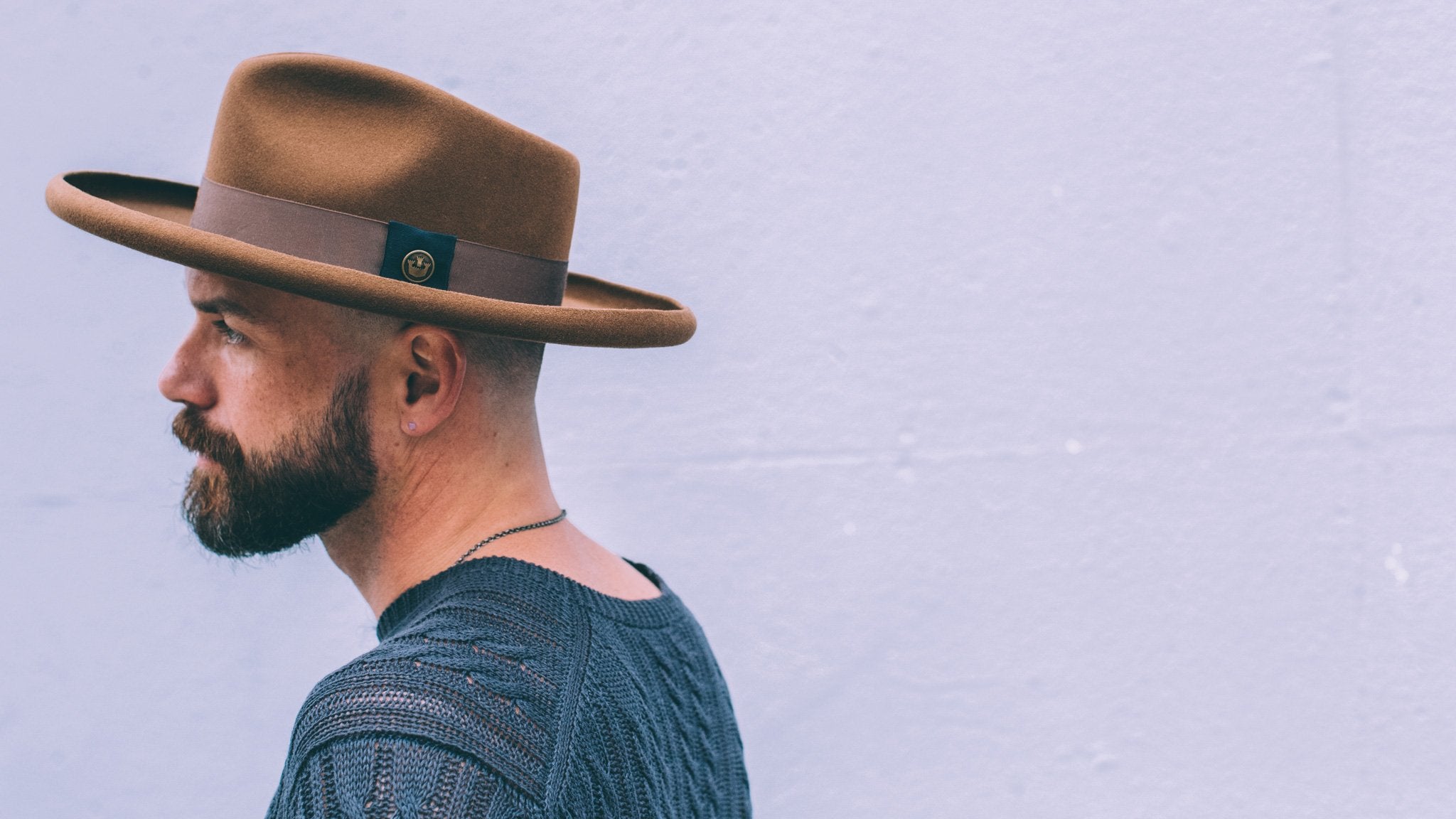 Goorin Bros. colonel pierce teardrop wide brim felt fedora hat Brown hero shot on male model