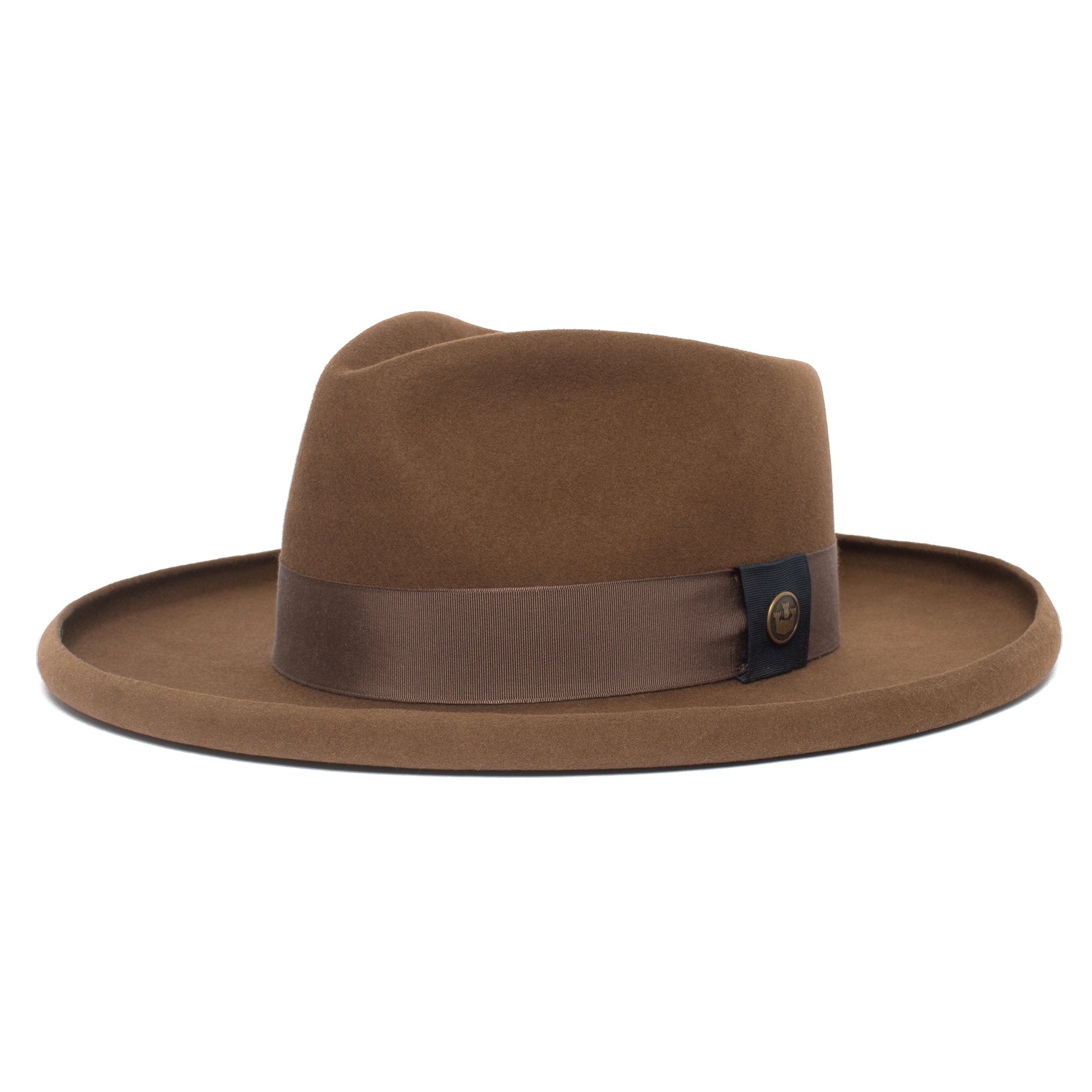 Goorin Bros. colonel pierce teardrop wide brim felt fedora hat Brown left side view