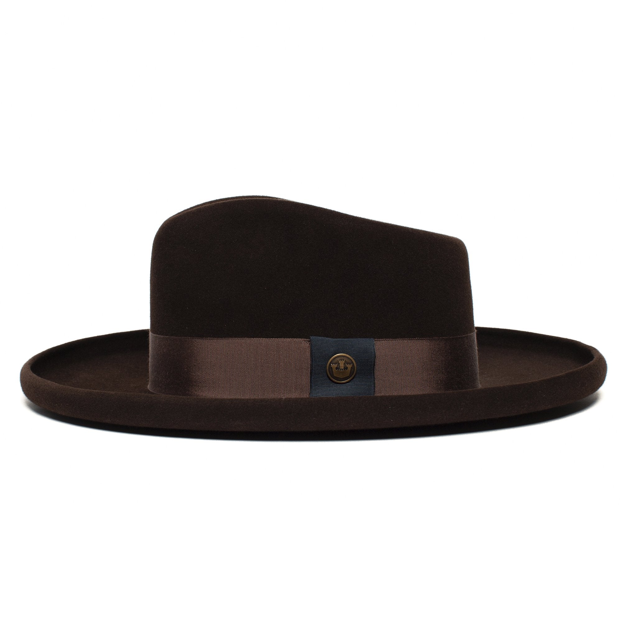 Goorin Bros. colonel pierce teardrop wide brim felt fedora hat Dark Brown side view