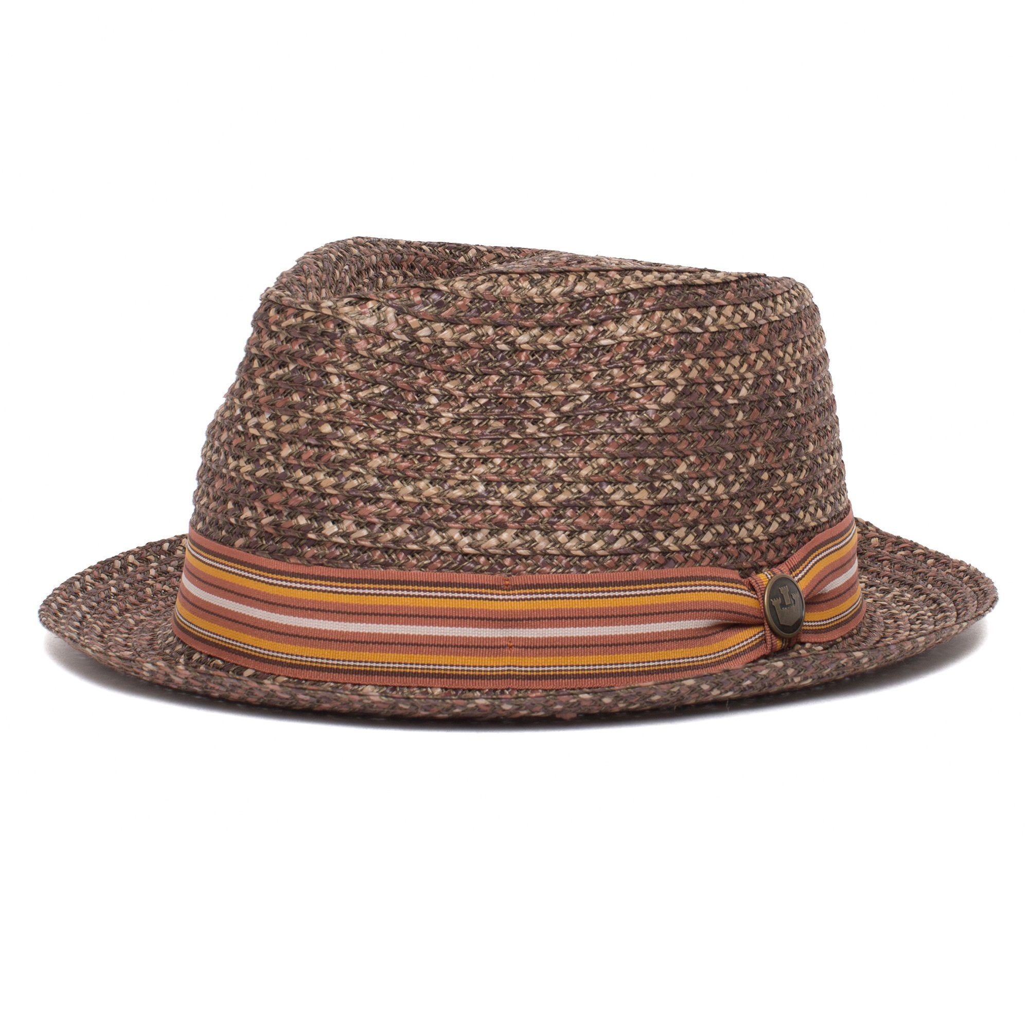 Goorin Bros. big frank diamond medium brim straw porkpie fedora hat Brown left side view