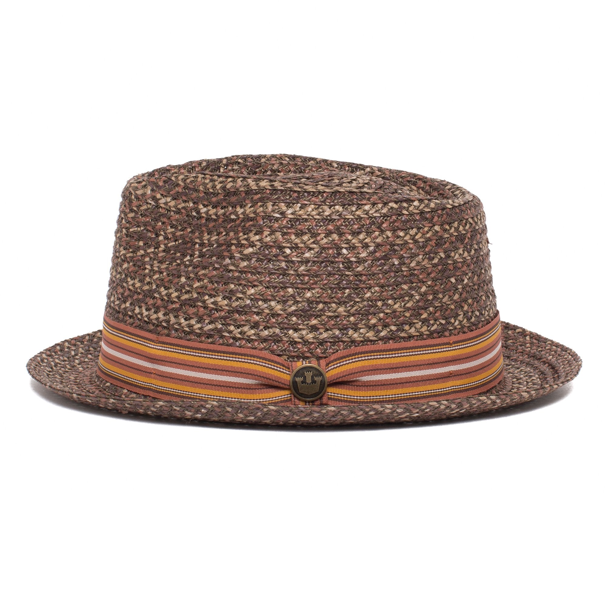 Goorin Bros. big frank diamond medium brim straw porkpie fedora hat Brown side view