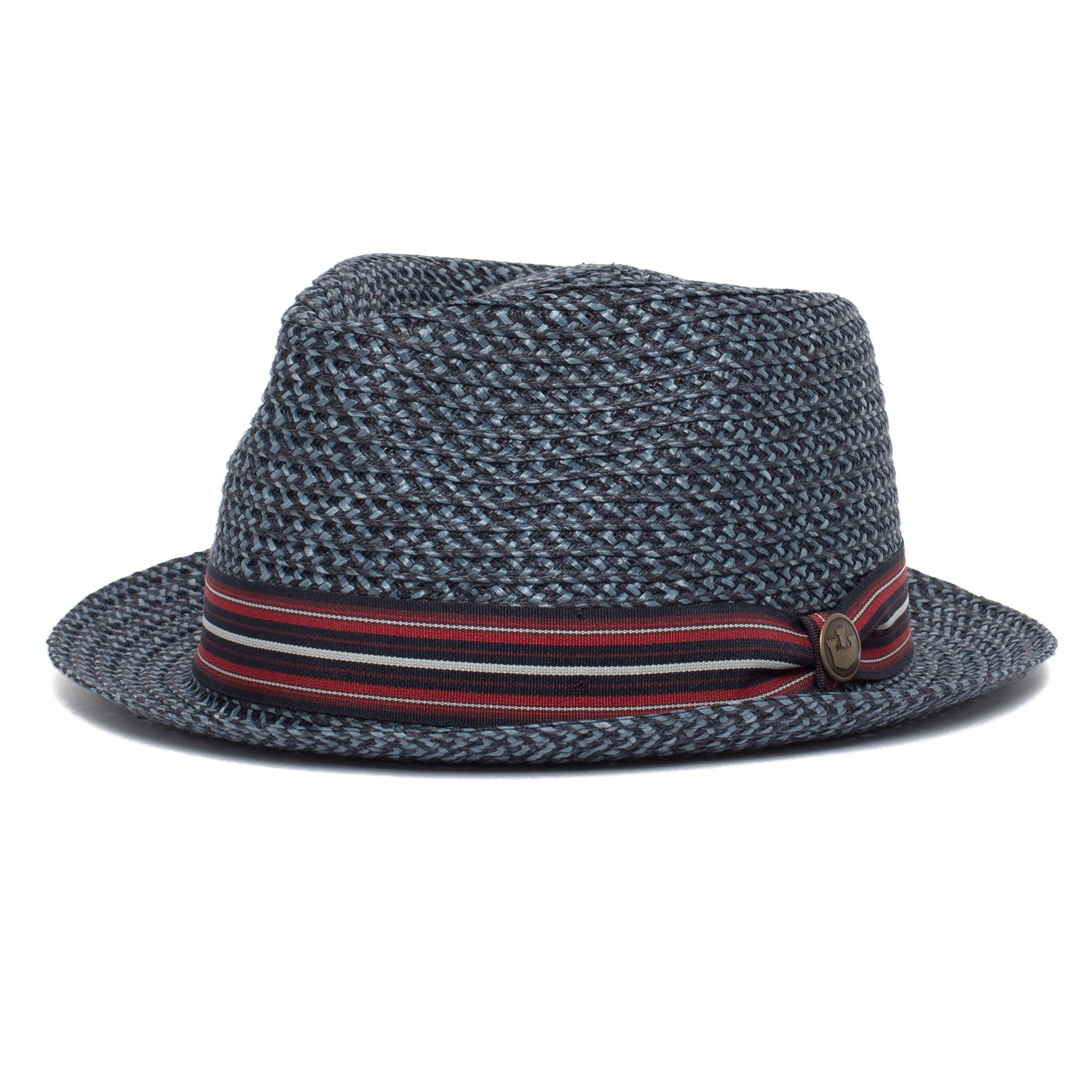 Goorin Bros. big frank diamond medium brim straw porkpie fedora hat Navy left side view