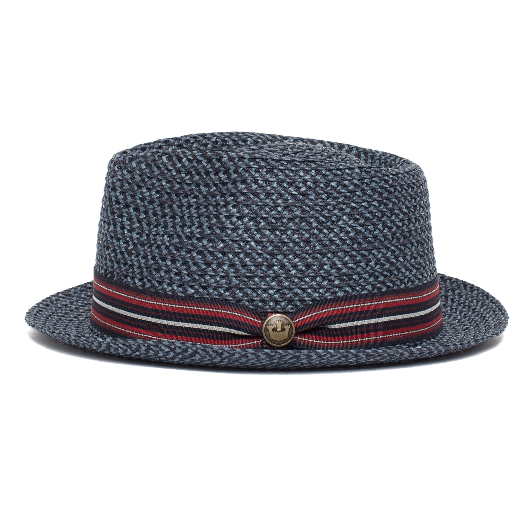 Goorin Bros. big frank diamond medium brim straw porkpie fedora hat Navy side view