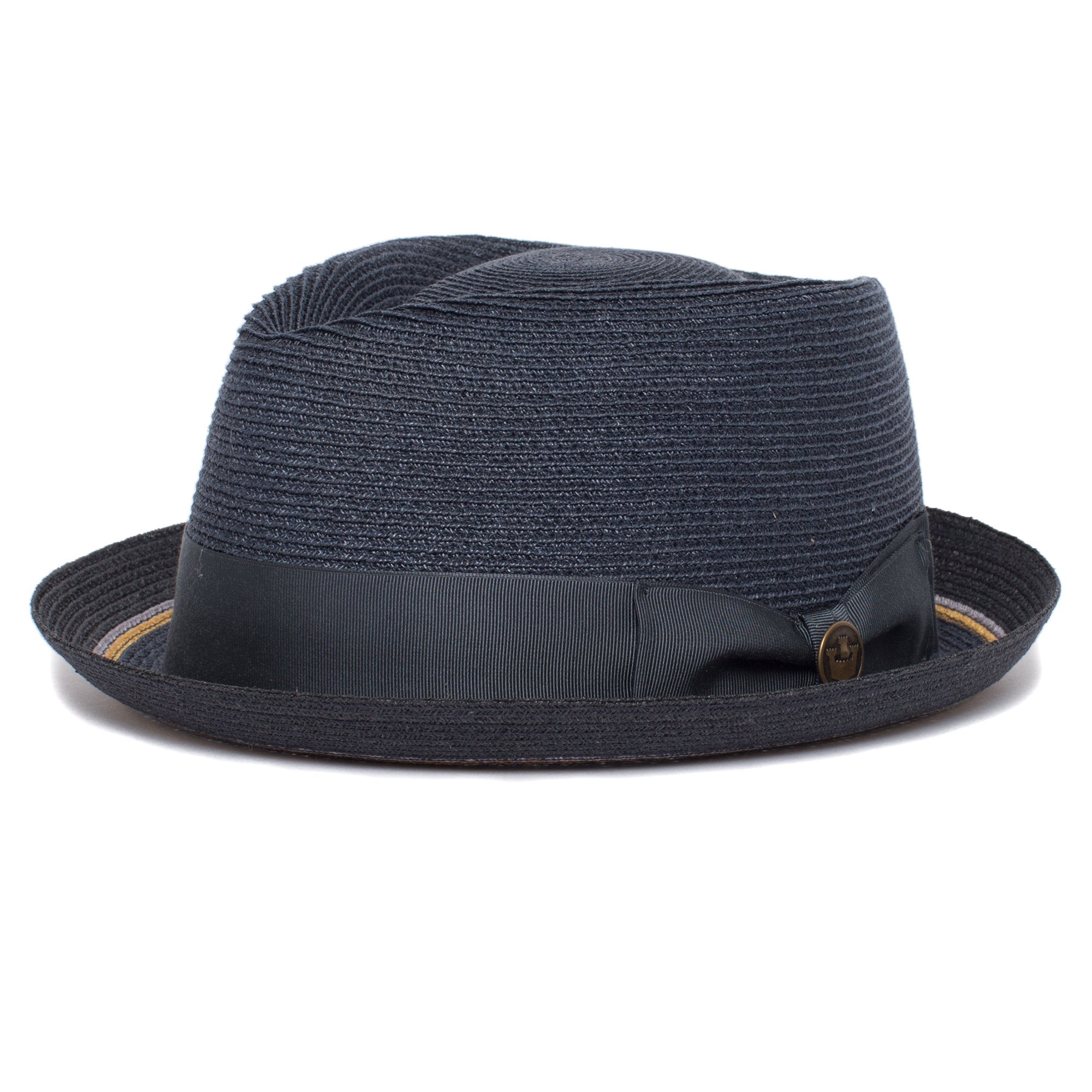 Goorin Bros. the new guy diamond short brim straw porkpie fedora hat Navy left side view