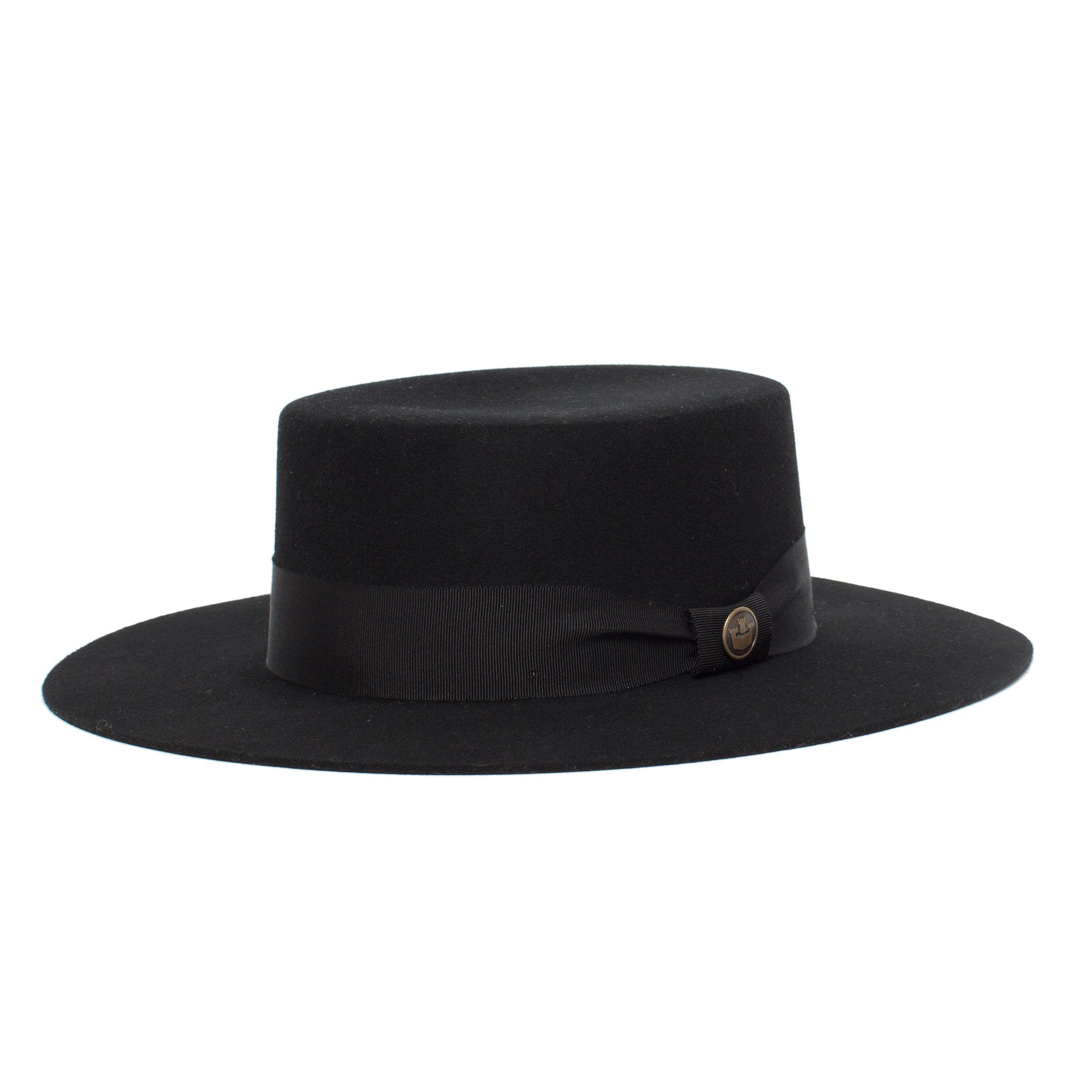 Goorin Bros. trumpet blues flat top wide brim felt gaucho fedora hat Black left side view
