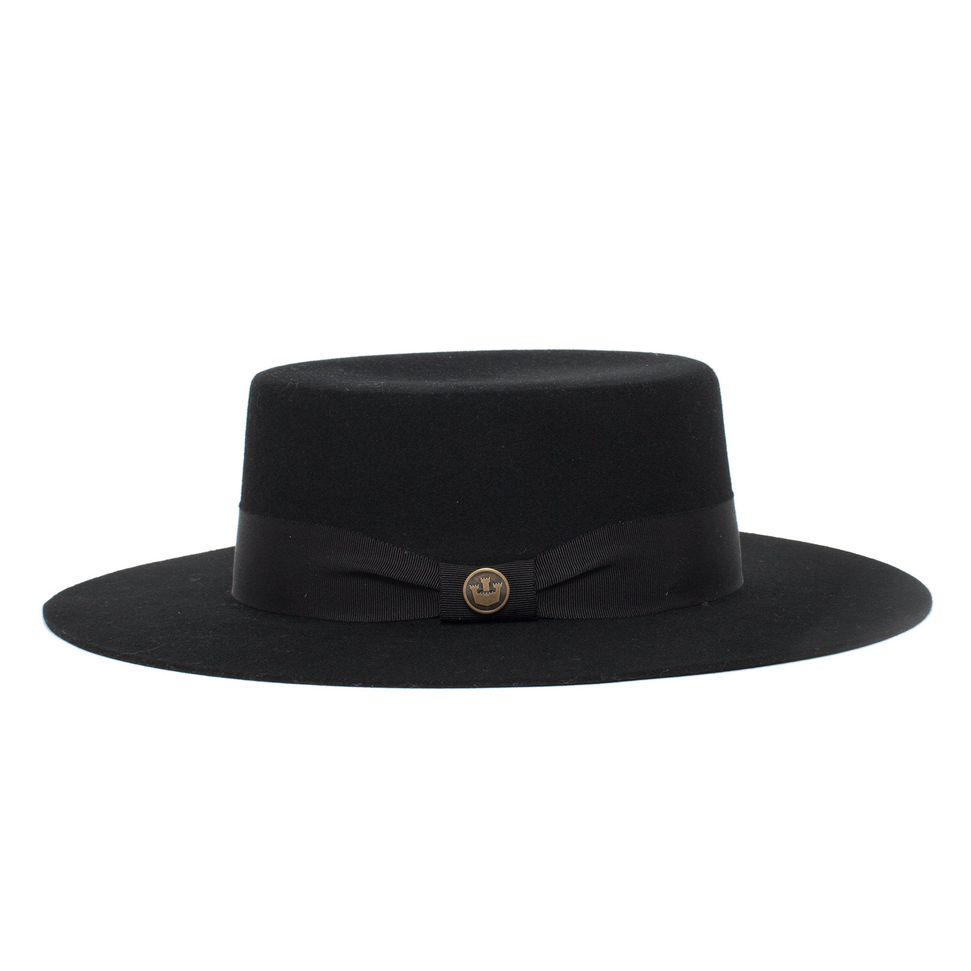 Goorin Bros. trumpet blues flat top wide brim felt gaucho fedora hat Black side view