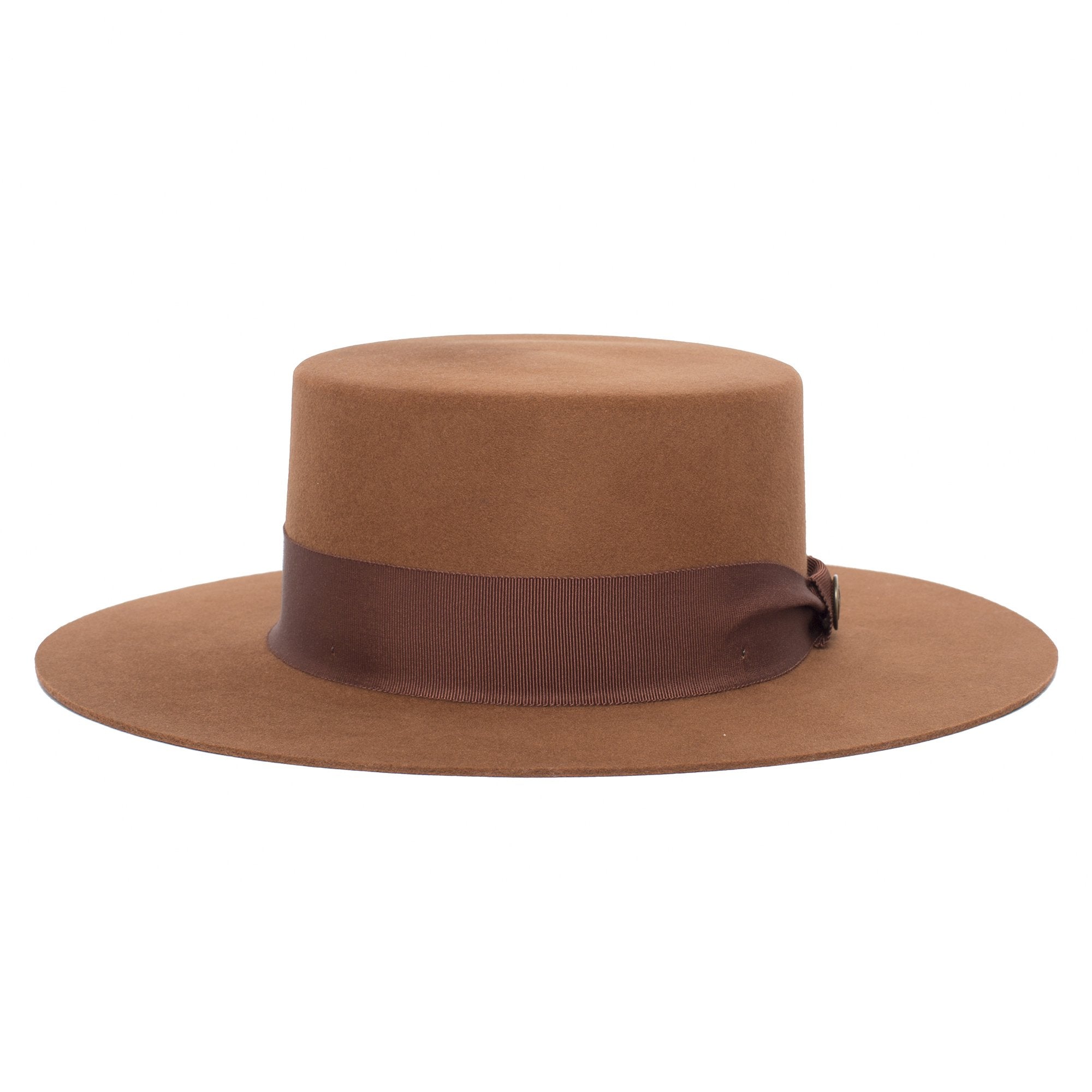 Goorin Bros. trumpet blues flat top wide brim felt gaucho fedora hat Copper front view