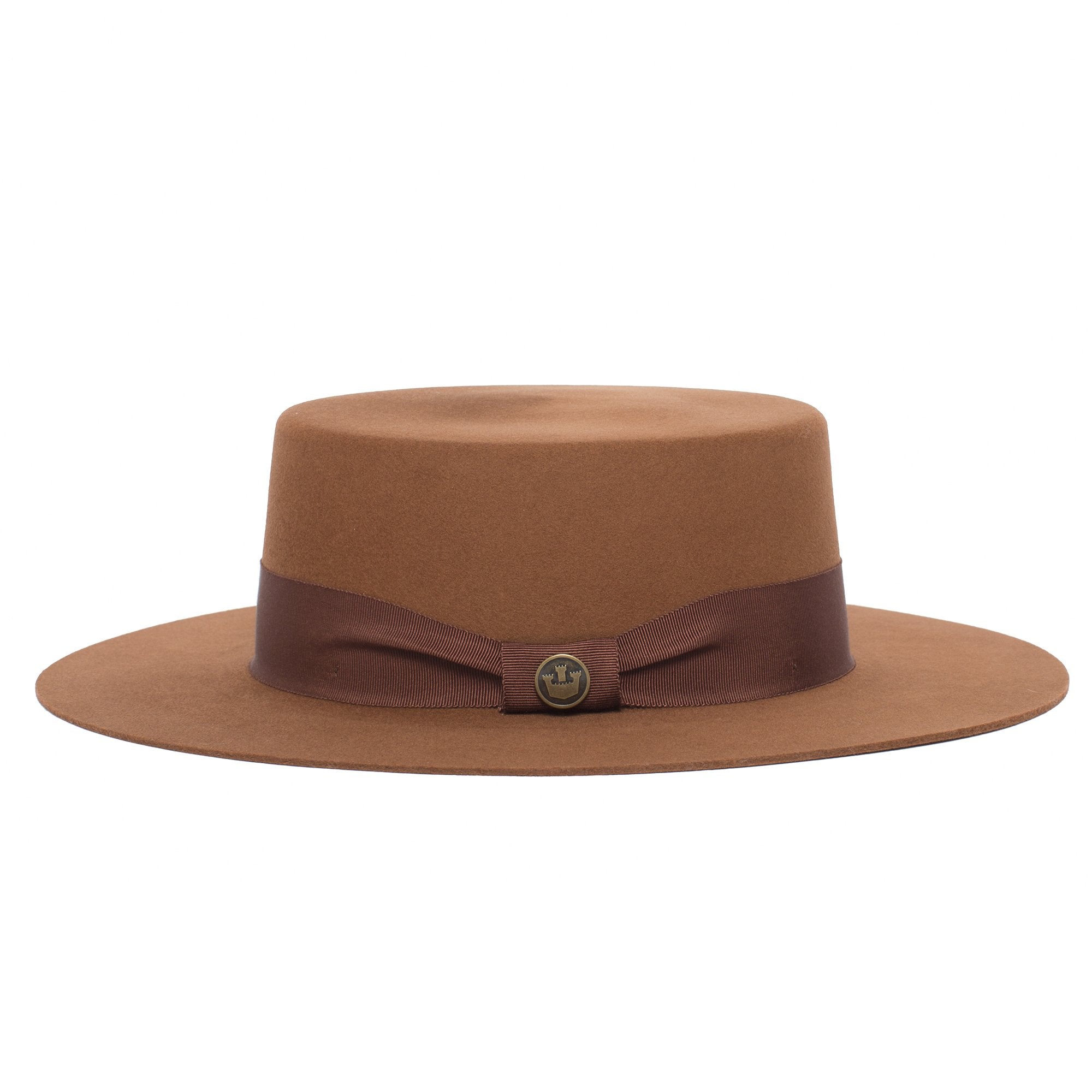 Goorin Bros. trumpet blues flat top wide brim felt gaucho fedora hat Copper side view
