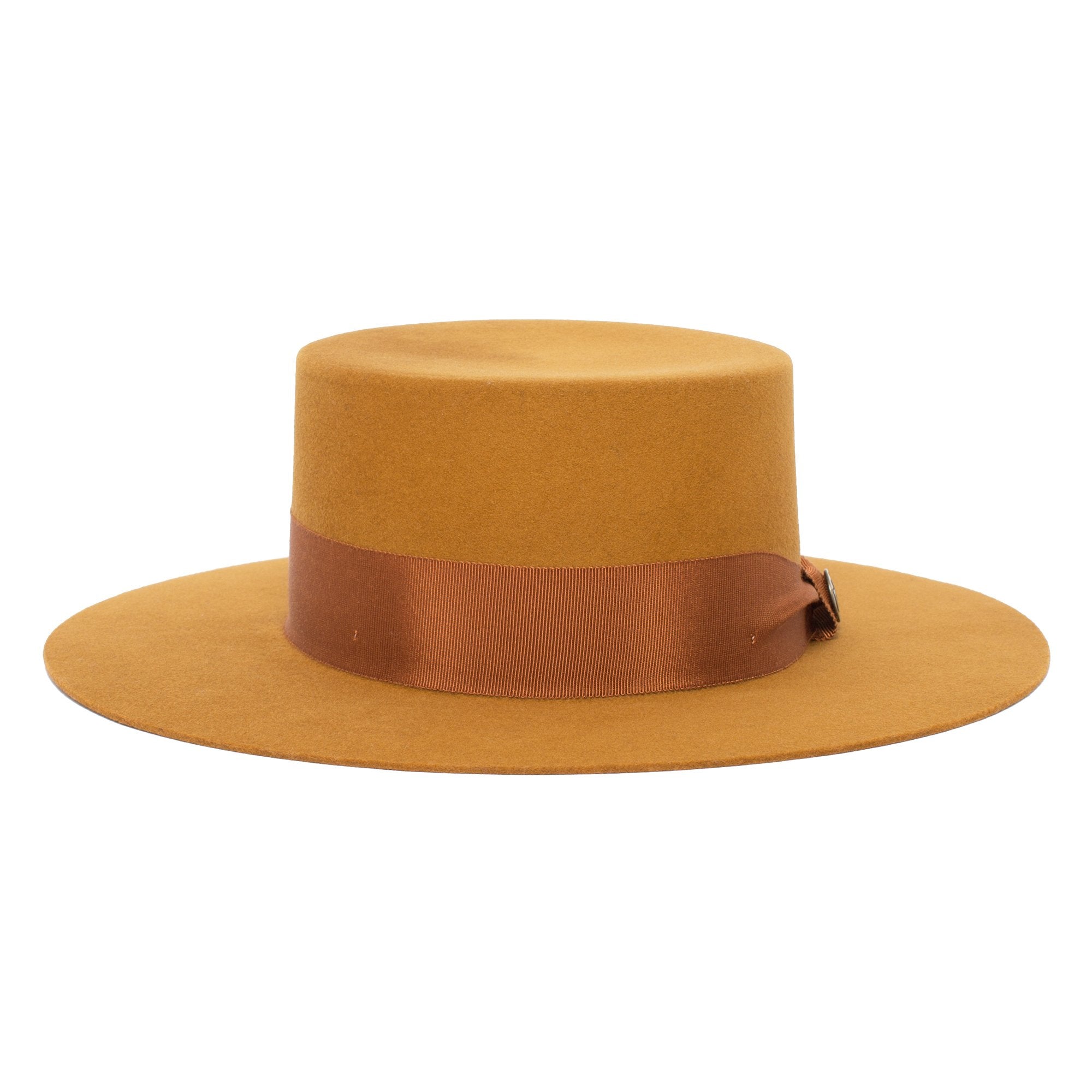Goorin Bros. trumpet blues flat top wide brim felt gaucho fedora hat Whiskey front view