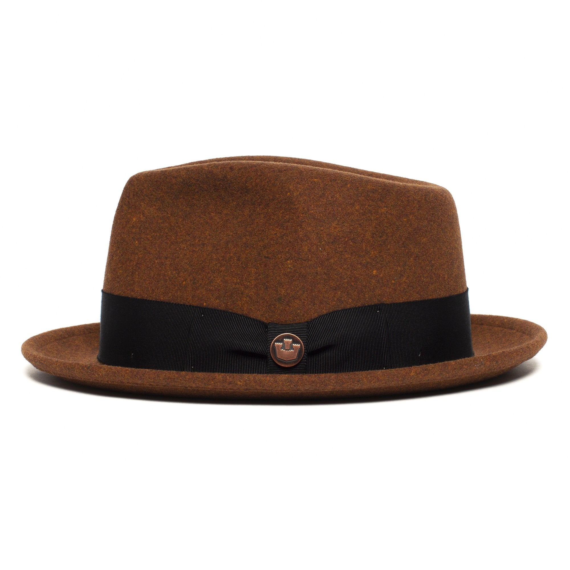 Goorin Bros. radley teardrop medium brim felt fedora hat Rust side view