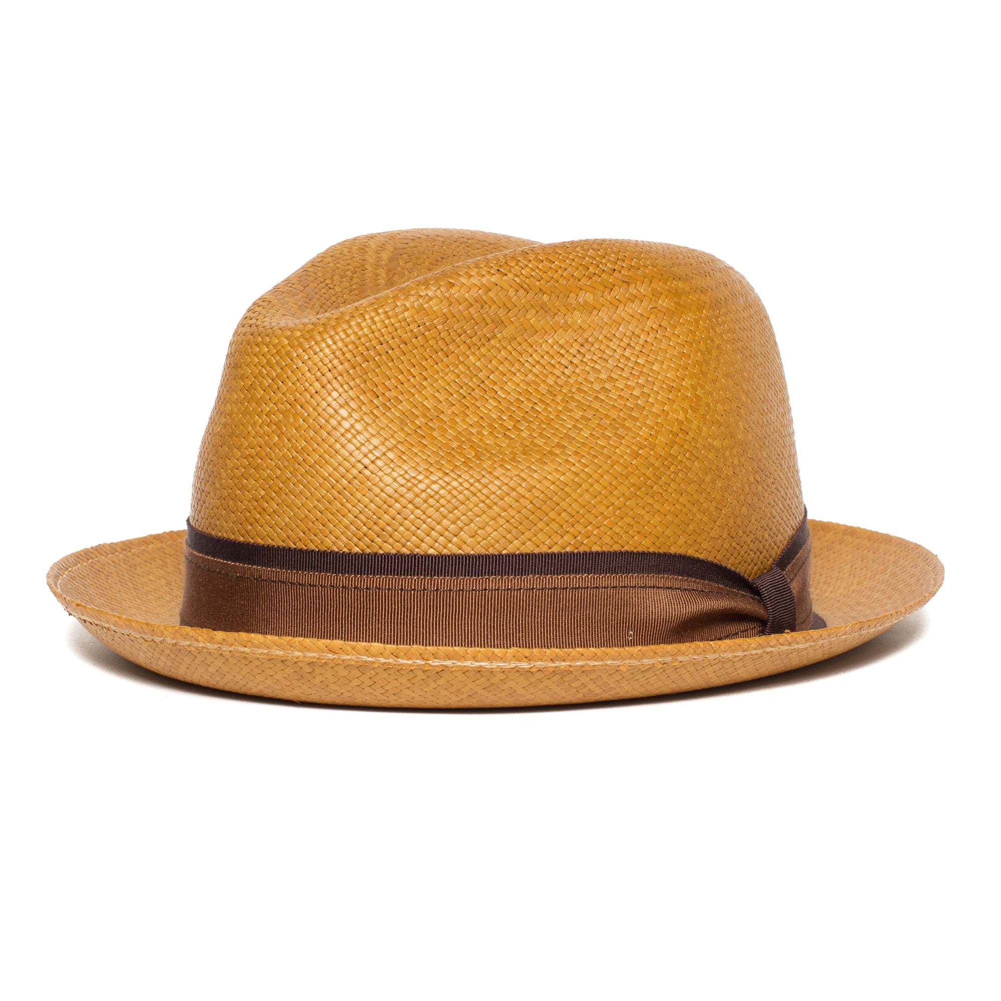 Goorin Bros. eberline center dent medium brim straw fedora hat Whiskey left side view