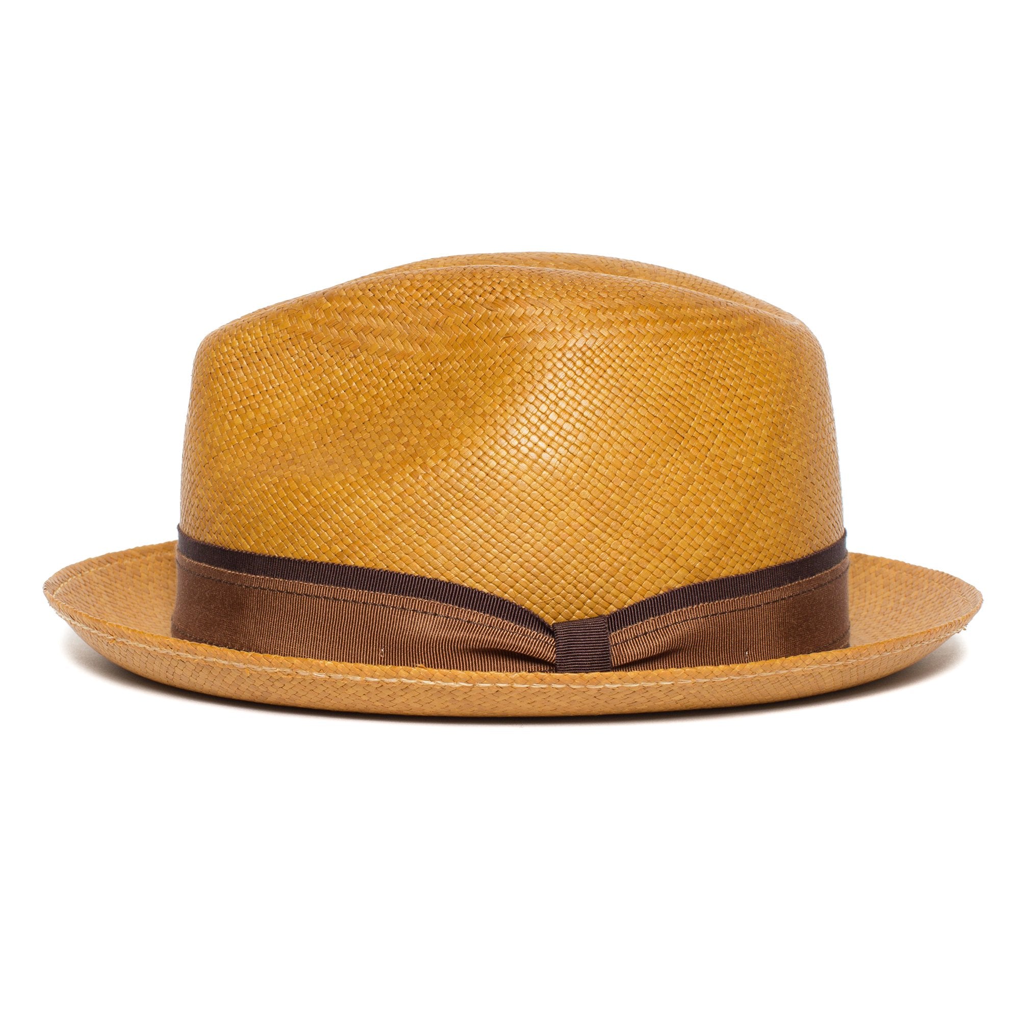 Goorin Bros. eberline center dent medium brim straw fedora hat Whiskey side view