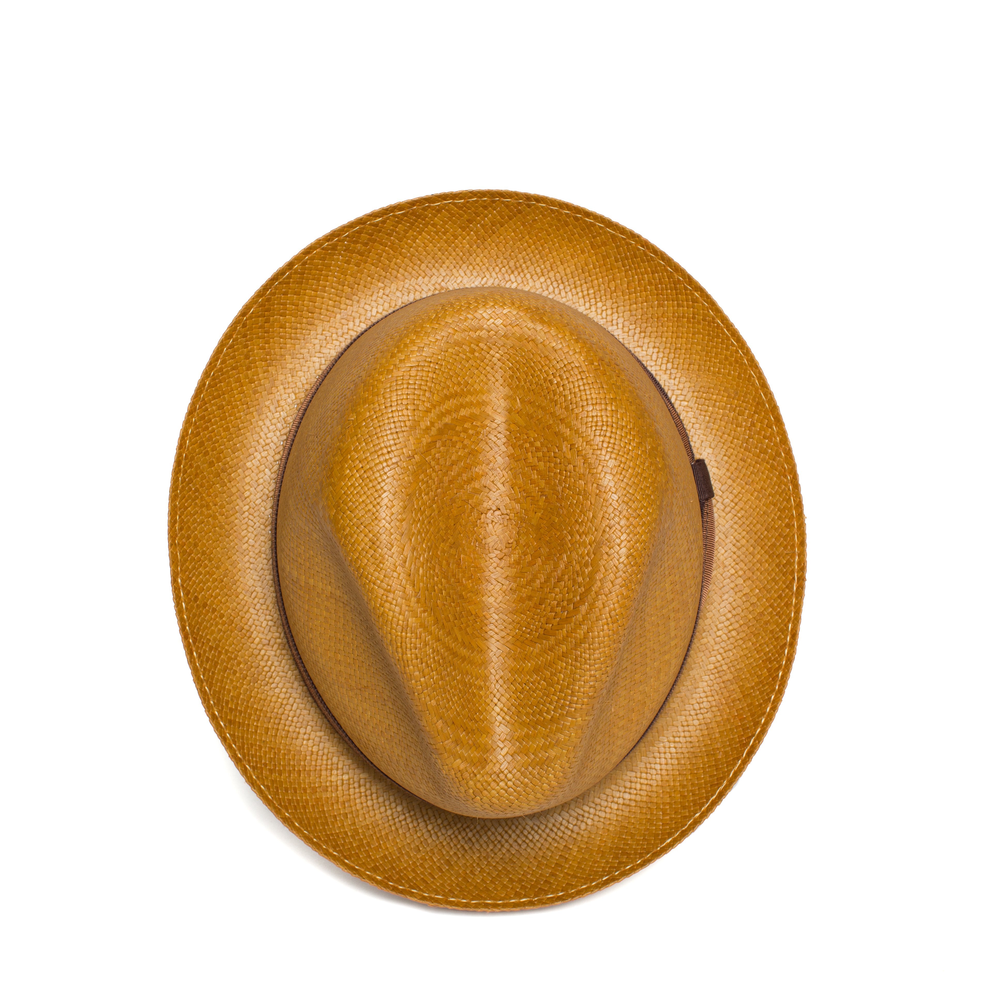 Goorin Bros. eberline center dent medium brim straw fedora hat Whiskey top view