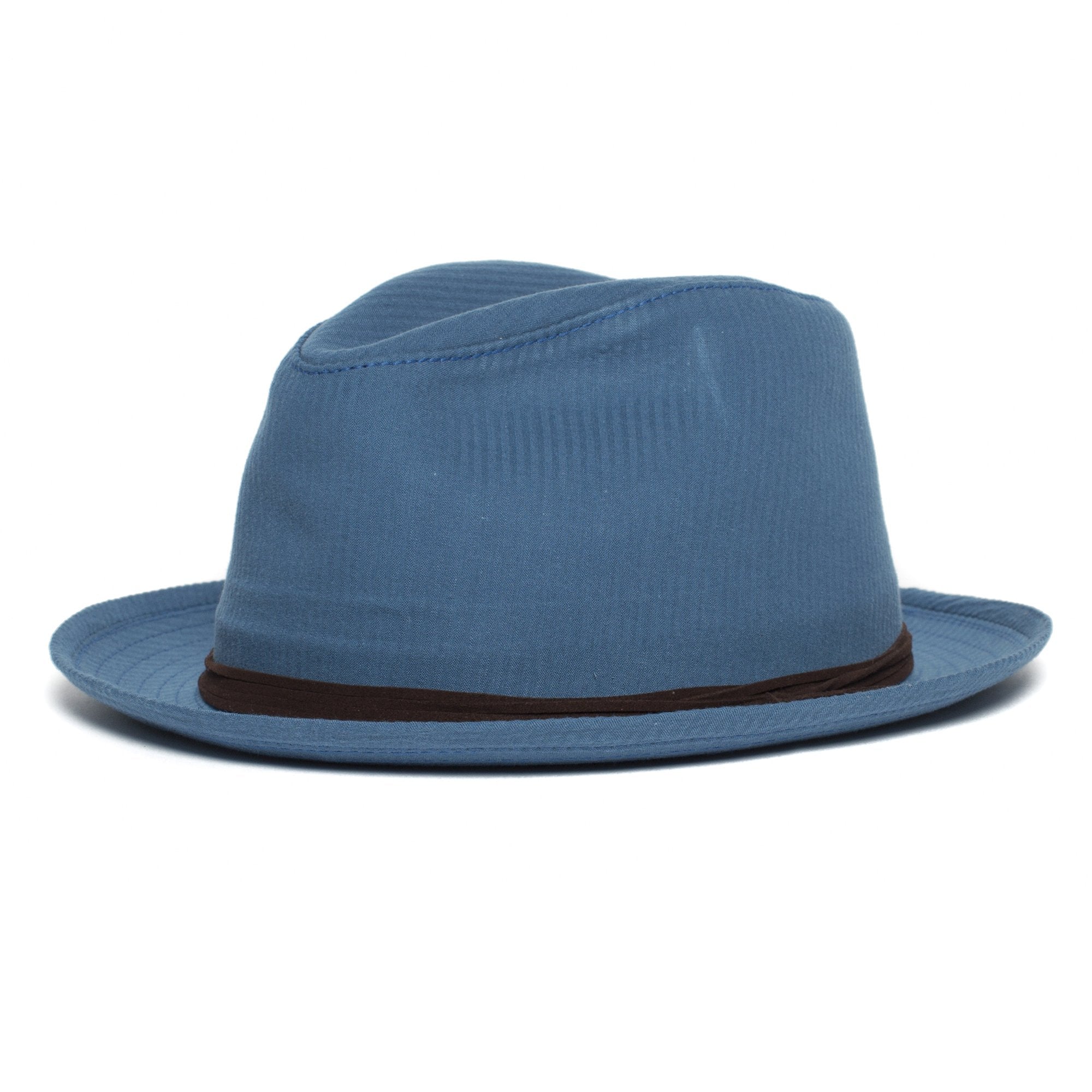 Goorin Bros. pops center dent medium brim cotton fedora hat Blue left side view