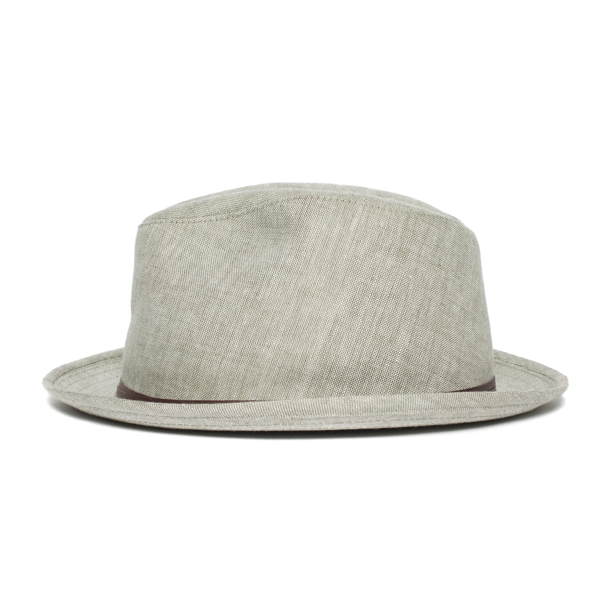 Goorin Bros. ebenezer center dent medium brim linen fedora hat Green side view