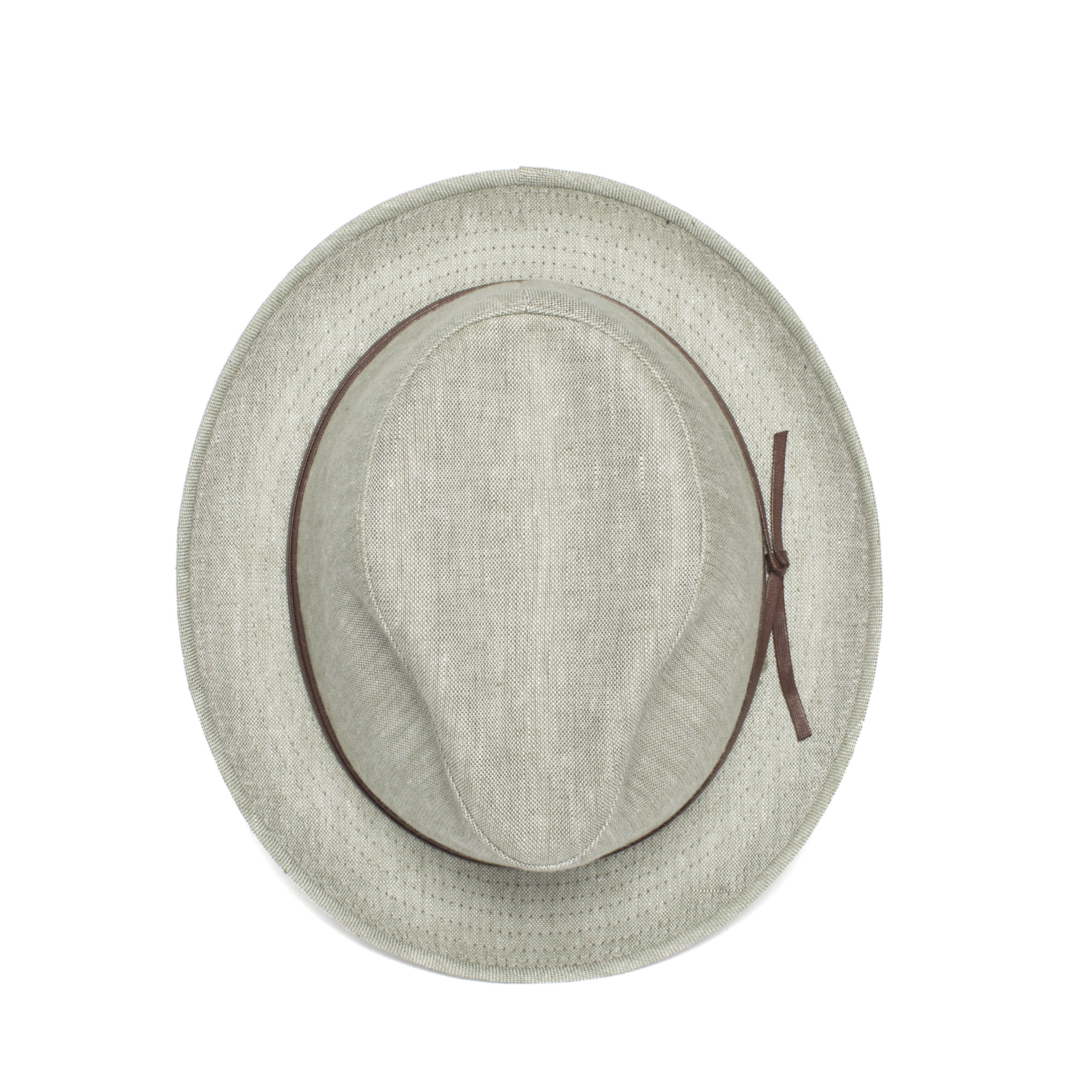 Goorin Bros. ebenezer center dent medium brim linen fedora hat Green top view