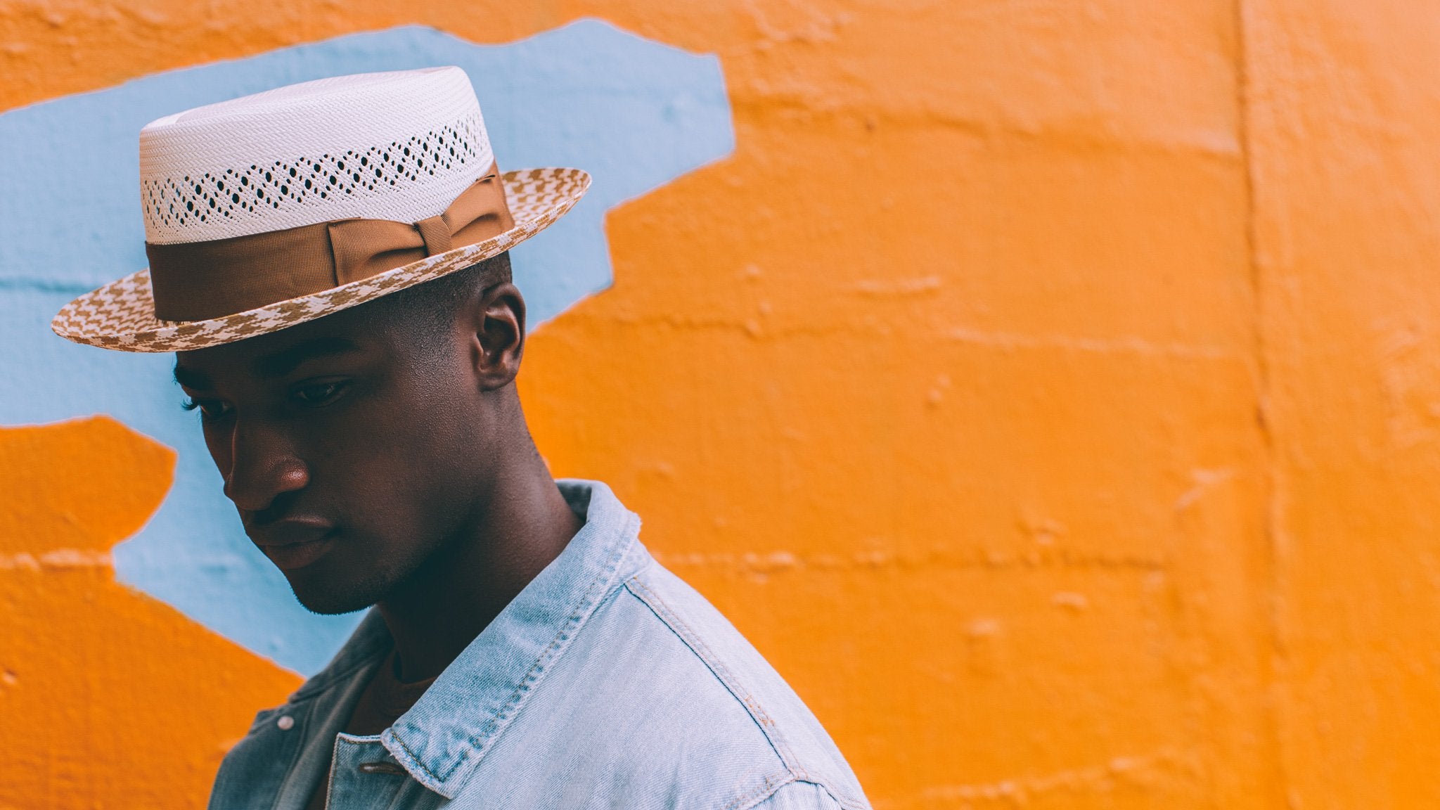Goorin Bros. double take straw pork pie White hero shot on male model