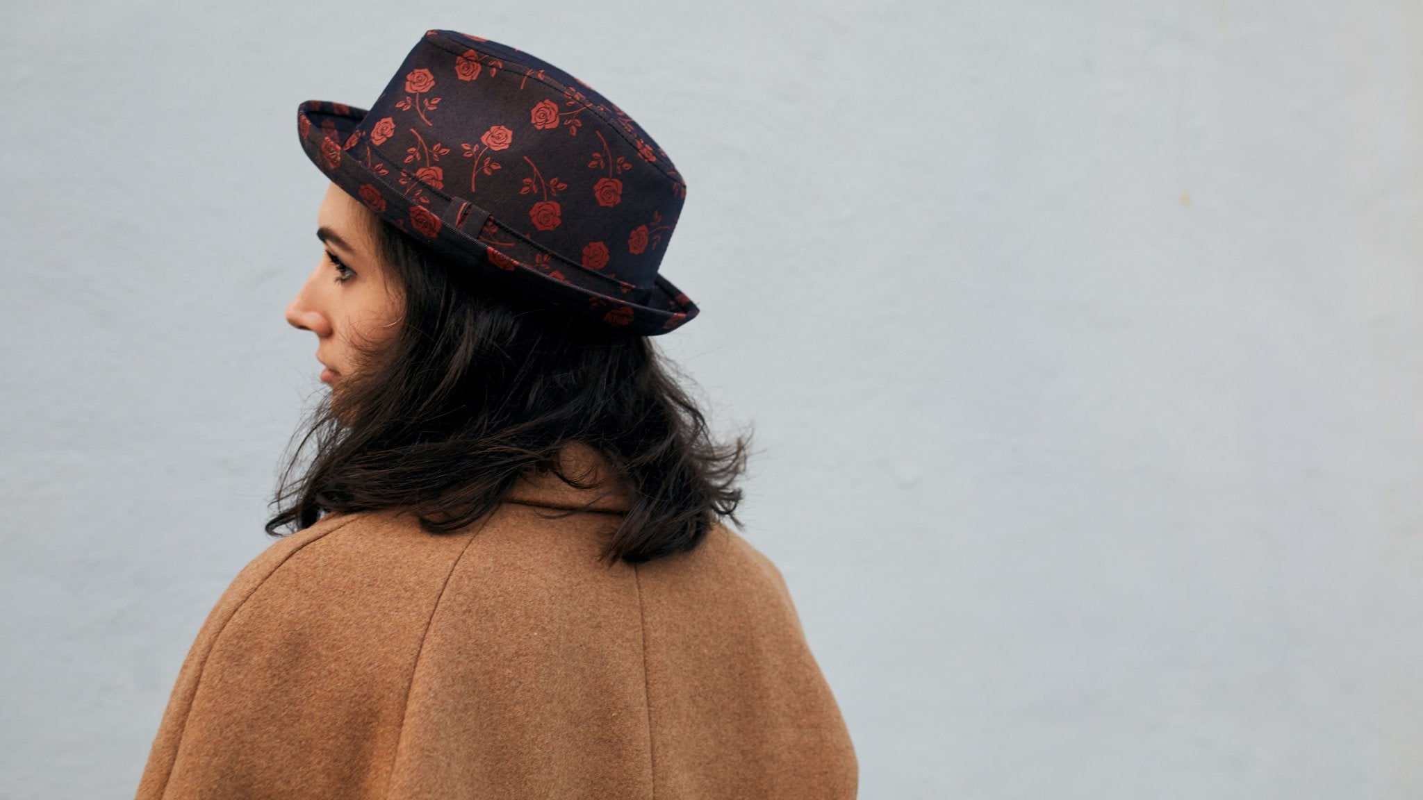 Goorin Bros. spring fever cotton flip up fedora Navy hero shot on female model
