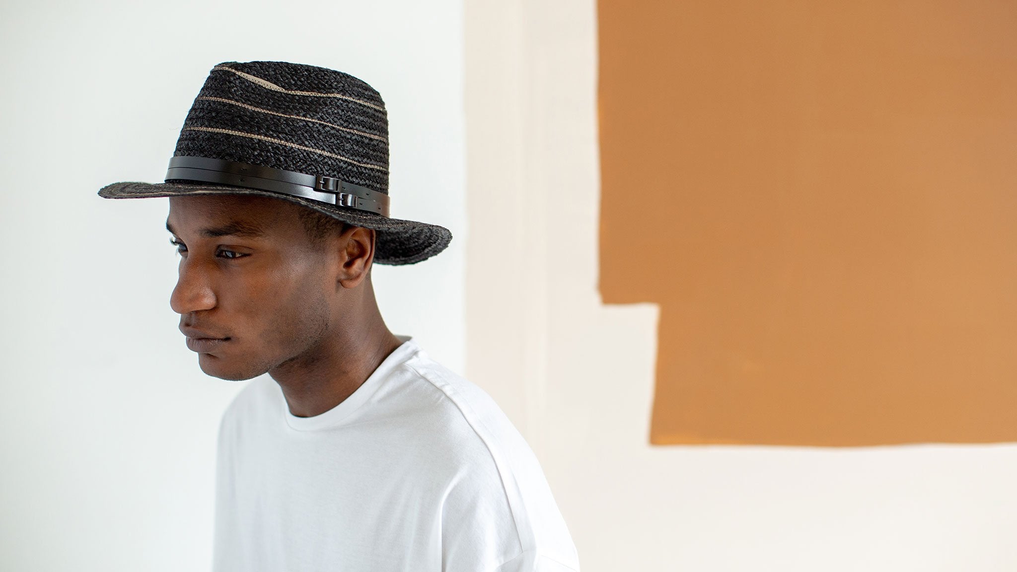 Goorin Bros. tanlines raffia fedora Black hero shot on male model