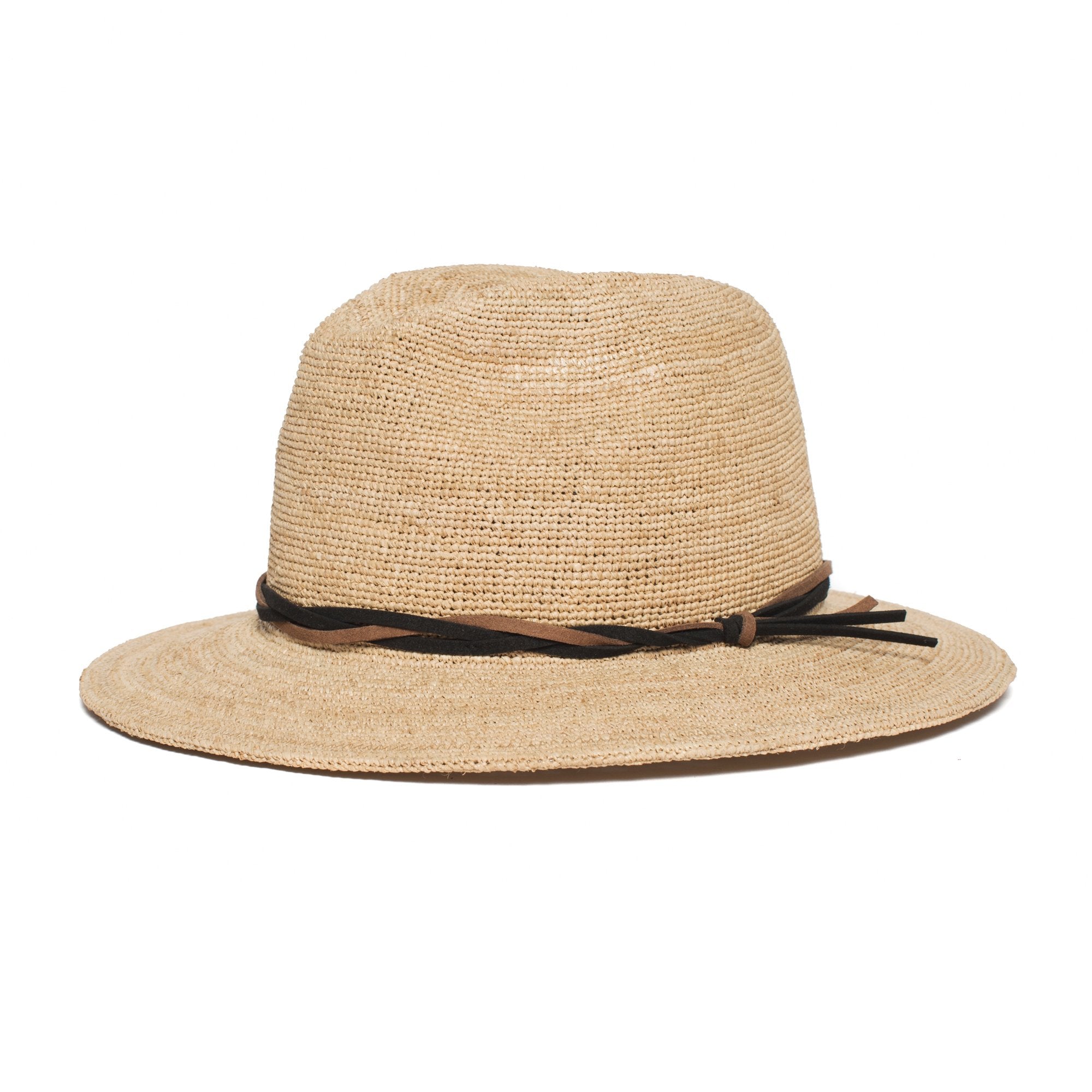Goorin Bros. blueberry haze center dent wide brim straw fedora hat Natural left side view